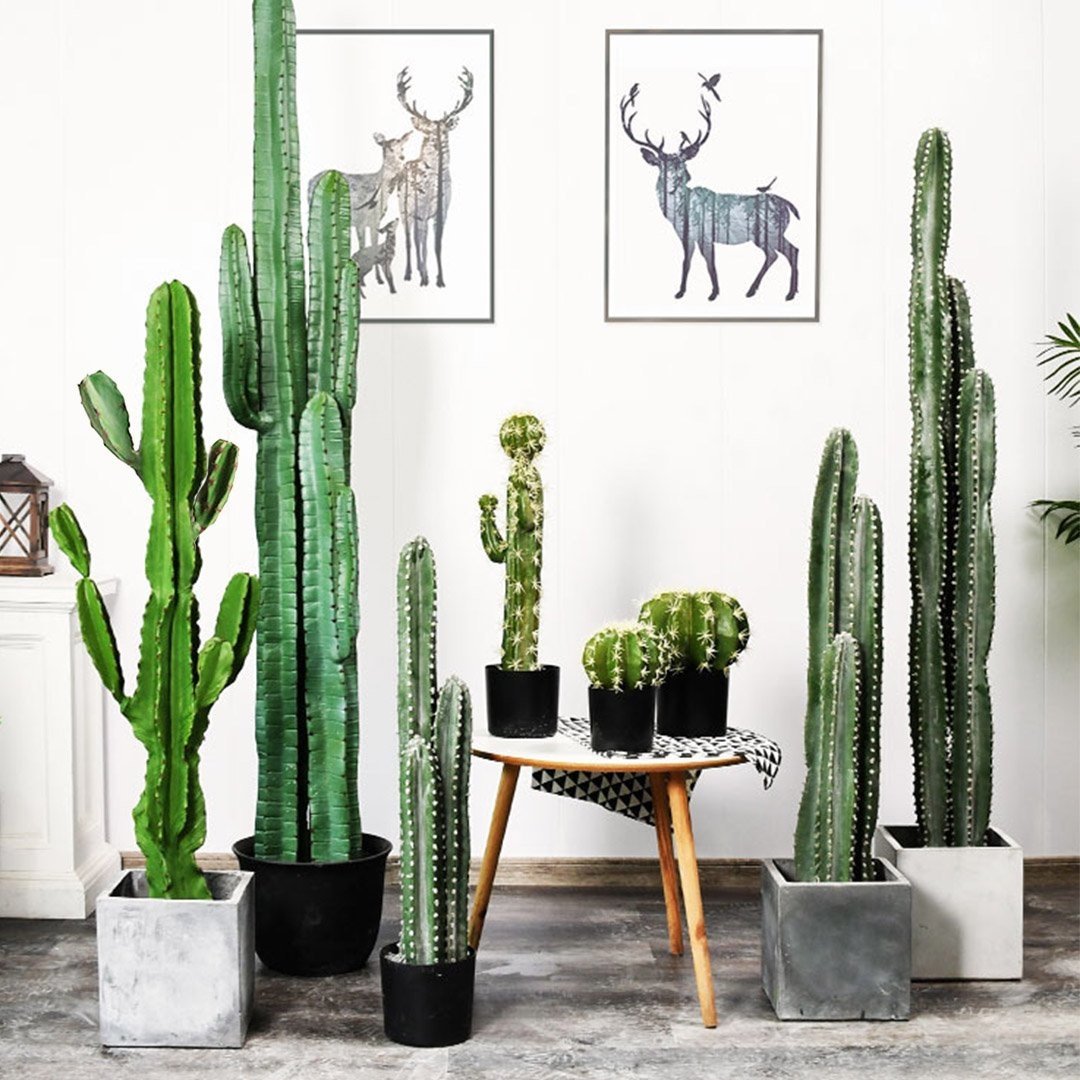 4X 105cm Green Artificial Cactus Plants - Fake Indoor Cactus Decor with 6 Heads - Lifelike Simulation Plants for Home Office Desk Decor, Living Room, Bedroom, and Wedding Party Decoration