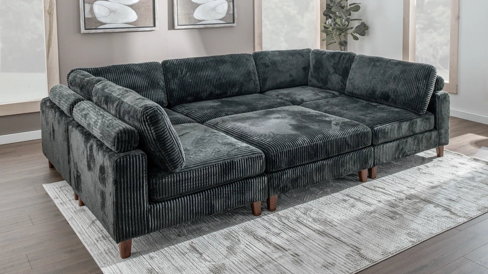10ft Wide Modular Corduroy Sofa - Modern Plush Textured Sectional Couch for Living Room, Lounge & Family Room Comfort