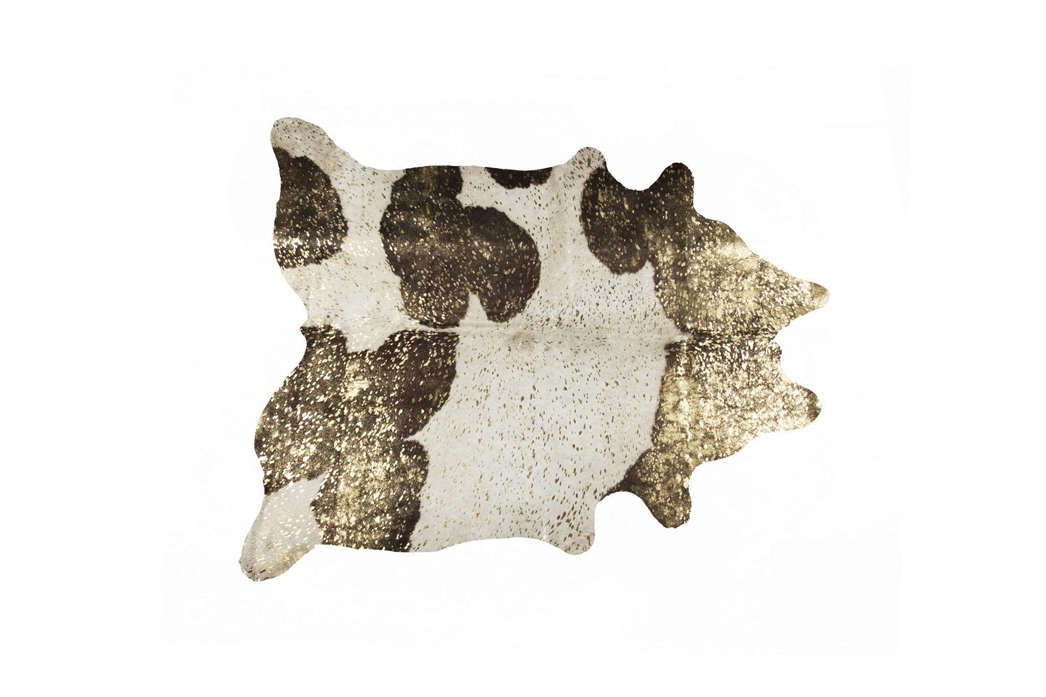 Premium 6' x 7' Dark Brown White & Gold Cowhide Area Rug - Natural Microsuede Leather Rug for Living Room, Bedroom & Office Decor