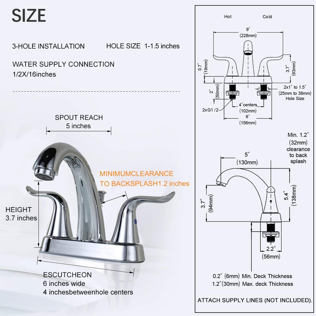 WOWOW Pull Down Kitchen Faucet with Dual Function Sprayer & 4