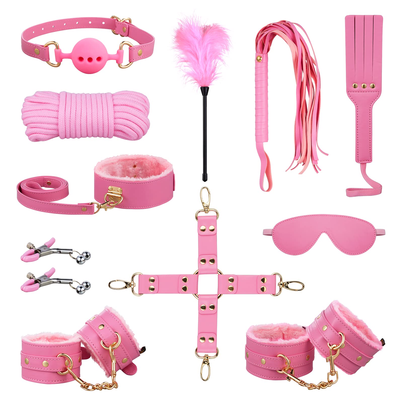Premium BDSM Bondage Kit - 11-Piece Adjustable Restraint Set with Handcuffs, Collar, Ankle Cuffs & Blindfold for Couples | Sensual Play & Foreplay | Perfect for Spicing Up Your Intimate Moments (Pink)