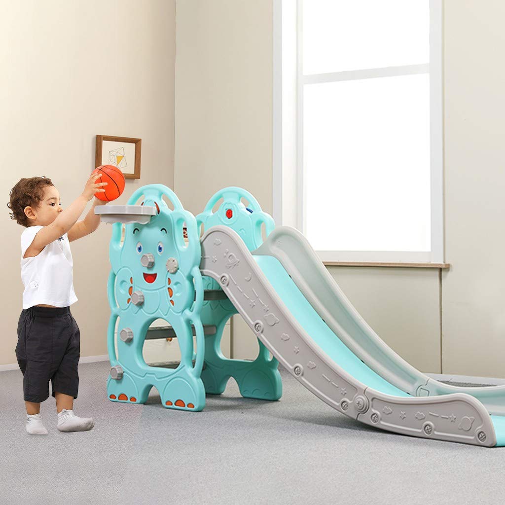 Povvinmg Kids Slide - Extra Long Toddler Playground Slide Climber with Basketball Hoop | Outdoor Backyard Play Equipment for Children's Fun & Exercise