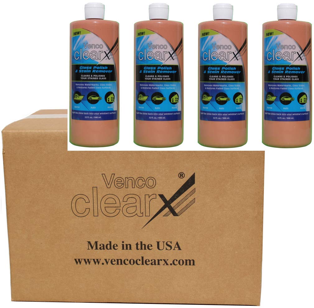 Venco Clear X Large Glass Polish Kit - 4 Quart Glass Cleaning Bottles for Streak-Free Windows | Removes Water Spots, Oxidation & Stains | Perfect for Home, Office & Car Window Cleaning