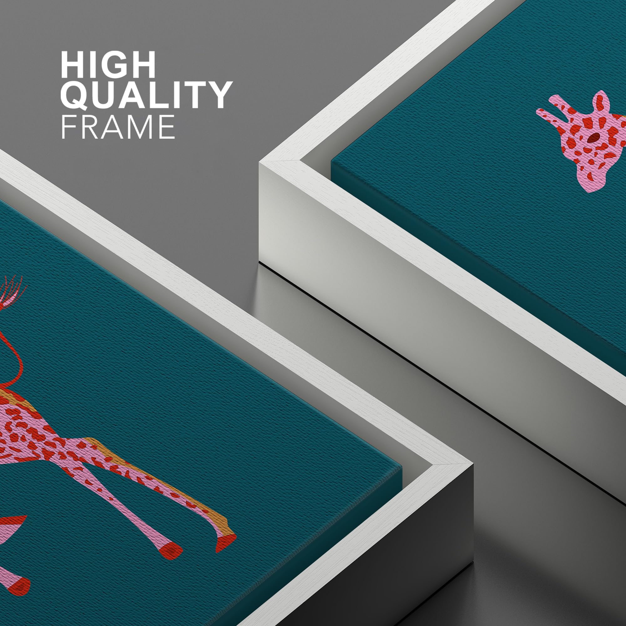Preppy Pink African Cartoon Giraffe Framed Canvas Wall Art - 16x24 Inch Boho Chic Animal Print for Living Room, Bedroom & Office Decor | Nature Wilderness Drawing in White Frame | Perfect for Nursery, Dorm or Gift