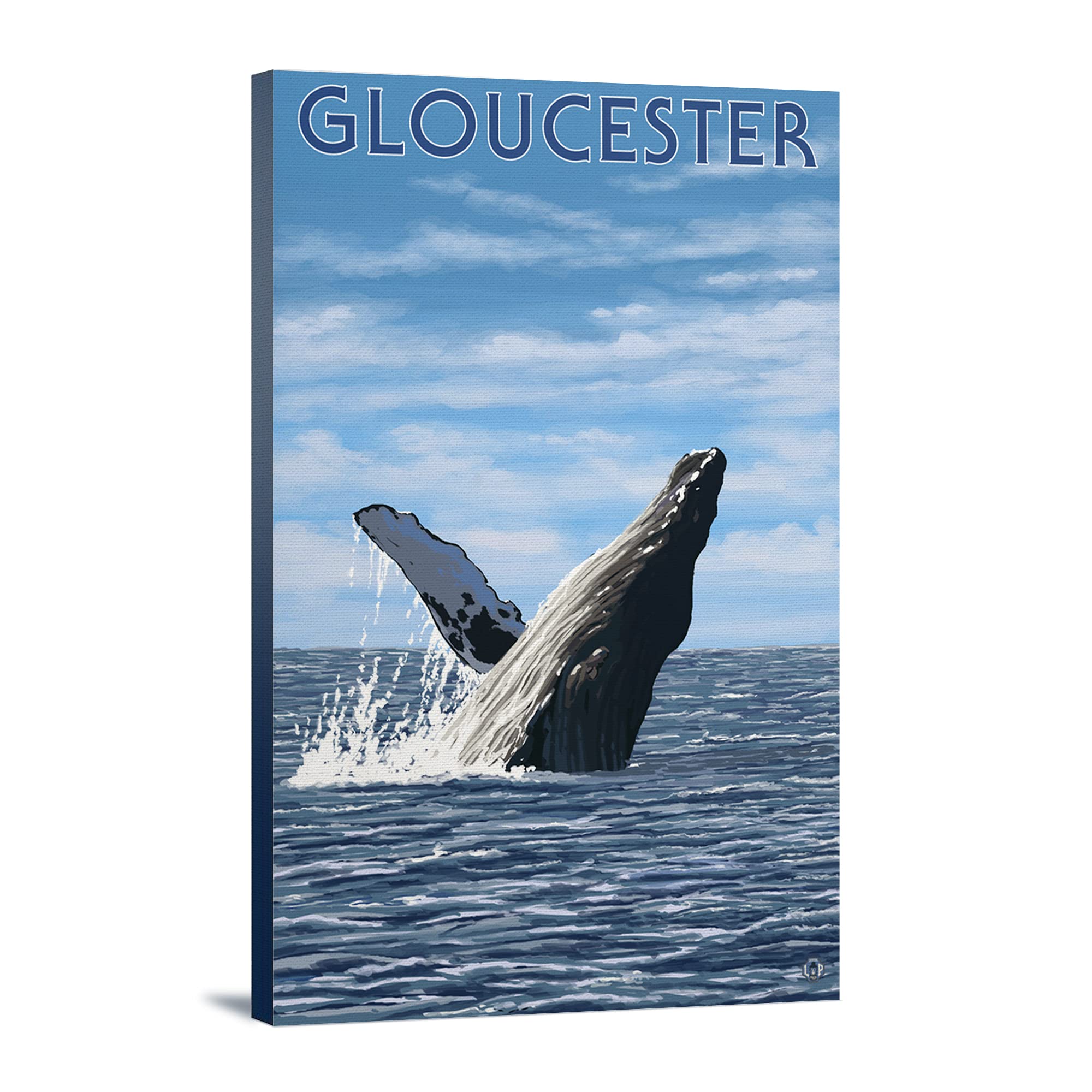 Humpback Whale Art Print - 24x36 Gallery Wrapped Canvas Wall Decor - Gloucester, MA Coastal Scene - Perfect for Living Room, Beach House & Office Decor