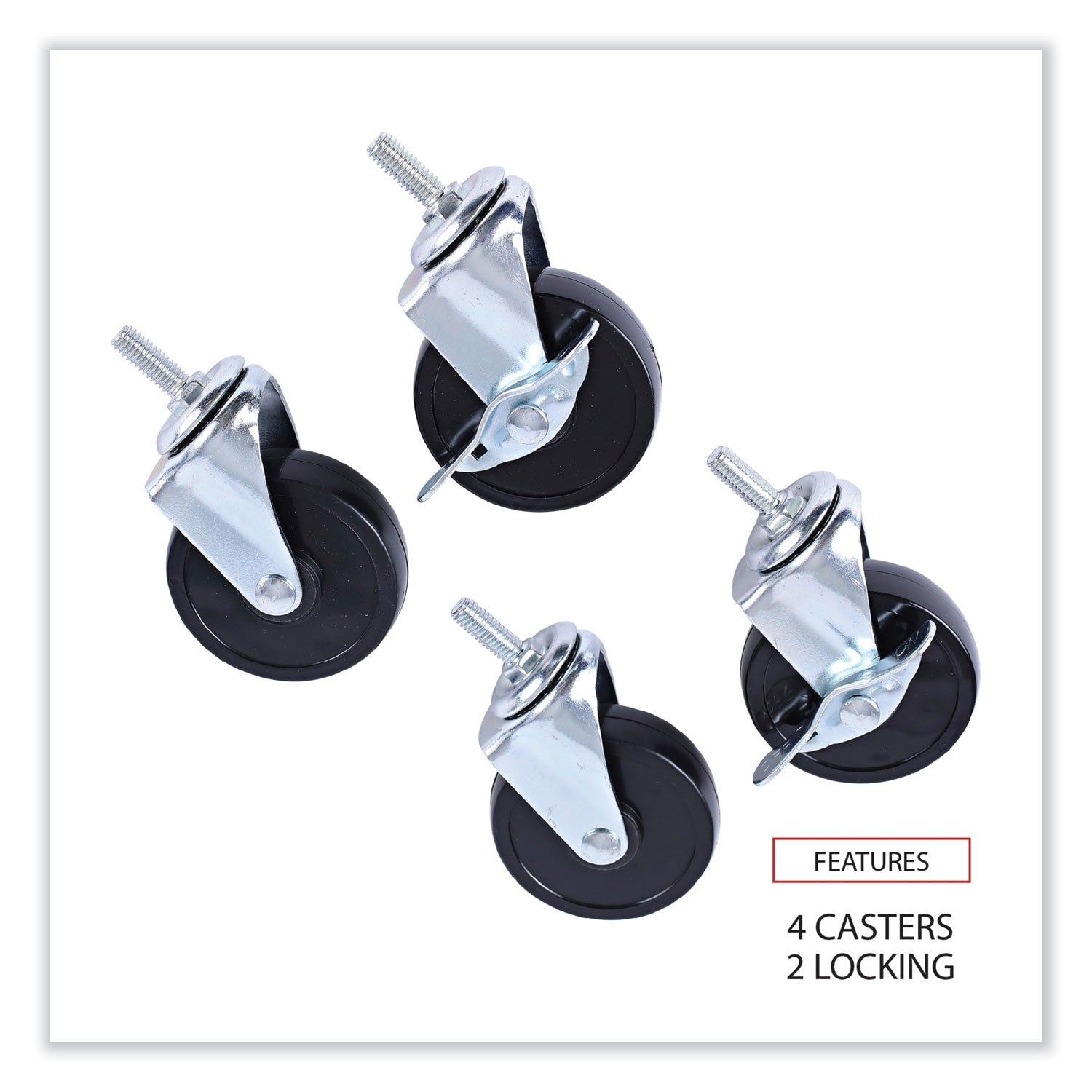 Alera® 3-Wheel Wire Shelving Casters with Grip Ring Stem - Black (4-Pack, 2 Locking) for Home, Office & Warehouse Storage Organization