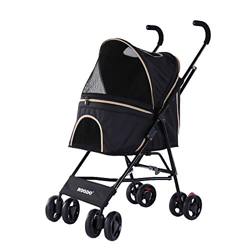 ROODO Lightweight Portable Pet Stroller for Small Dogs & Cats Under 12LB - Compact Jogger Travel Stroller with Umbrella (Black) | Perfect for Outdoor Walks, Shopping & Vet Visits