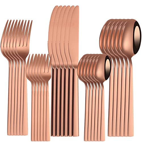 24/30PCS Stainless Steel Silverware Set - Forks, Spoons & Knives - Elegant Wedding & Kitchen Cutlery Set with Tea Spoon & Fruit Fork - Perfect for Dining, Parties & Home Decor (30pcs)