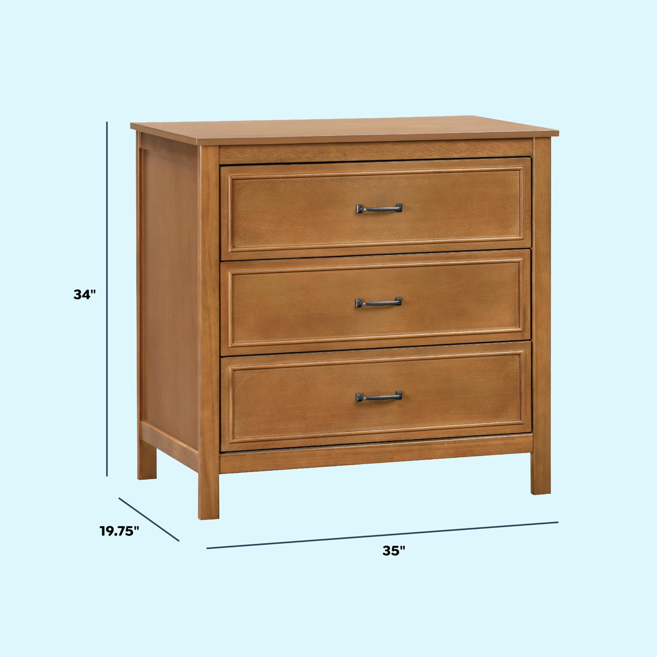 DaVinci Charlie 3-Drawer Chest Dresser in Chestnut - Perfect for Nursery, Bedroom & Kids Room Storage Organization