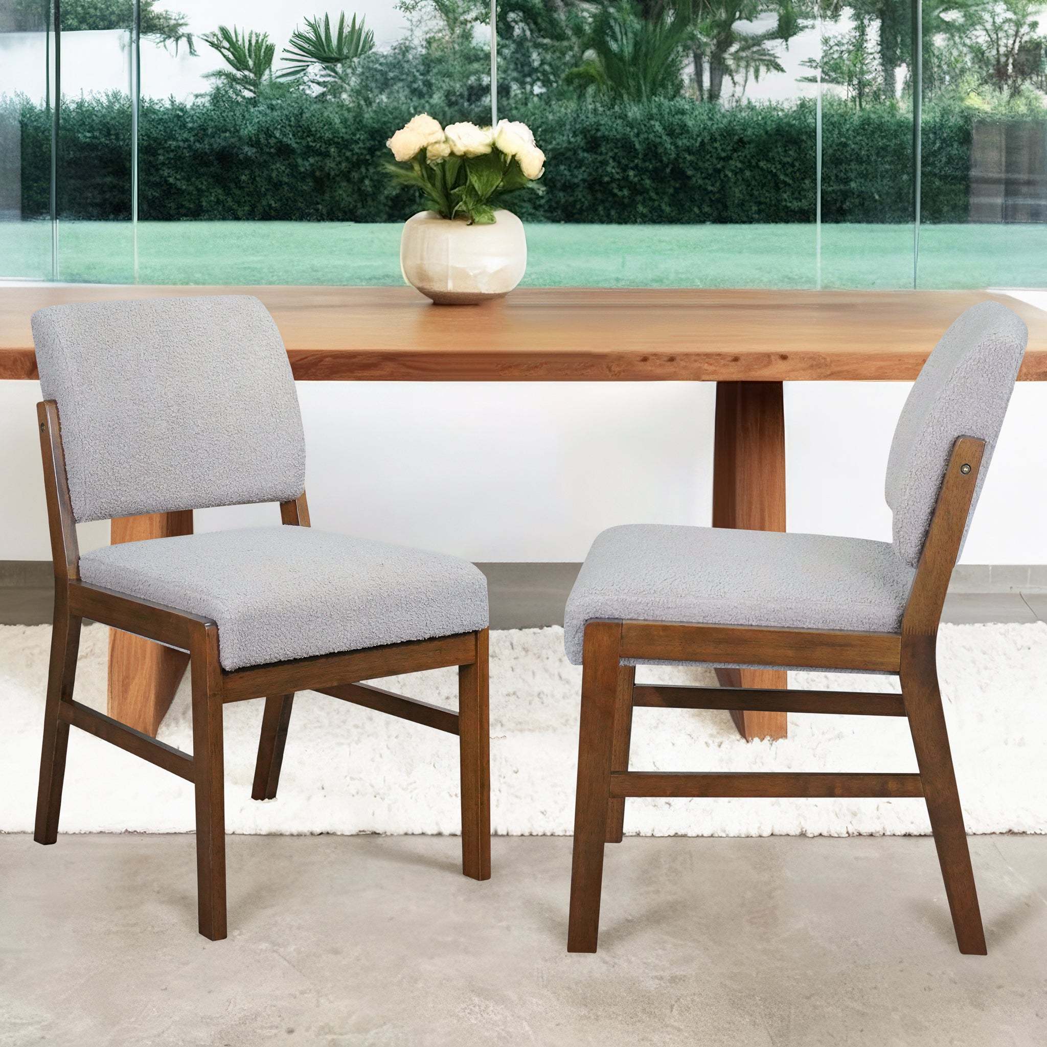 Caldwell Dining Chairs Set of 2 - Light Grey Boucle Upholstered Modern Kitchen Chairs for Dining Room, Breakfast Nook & Small Spaces
