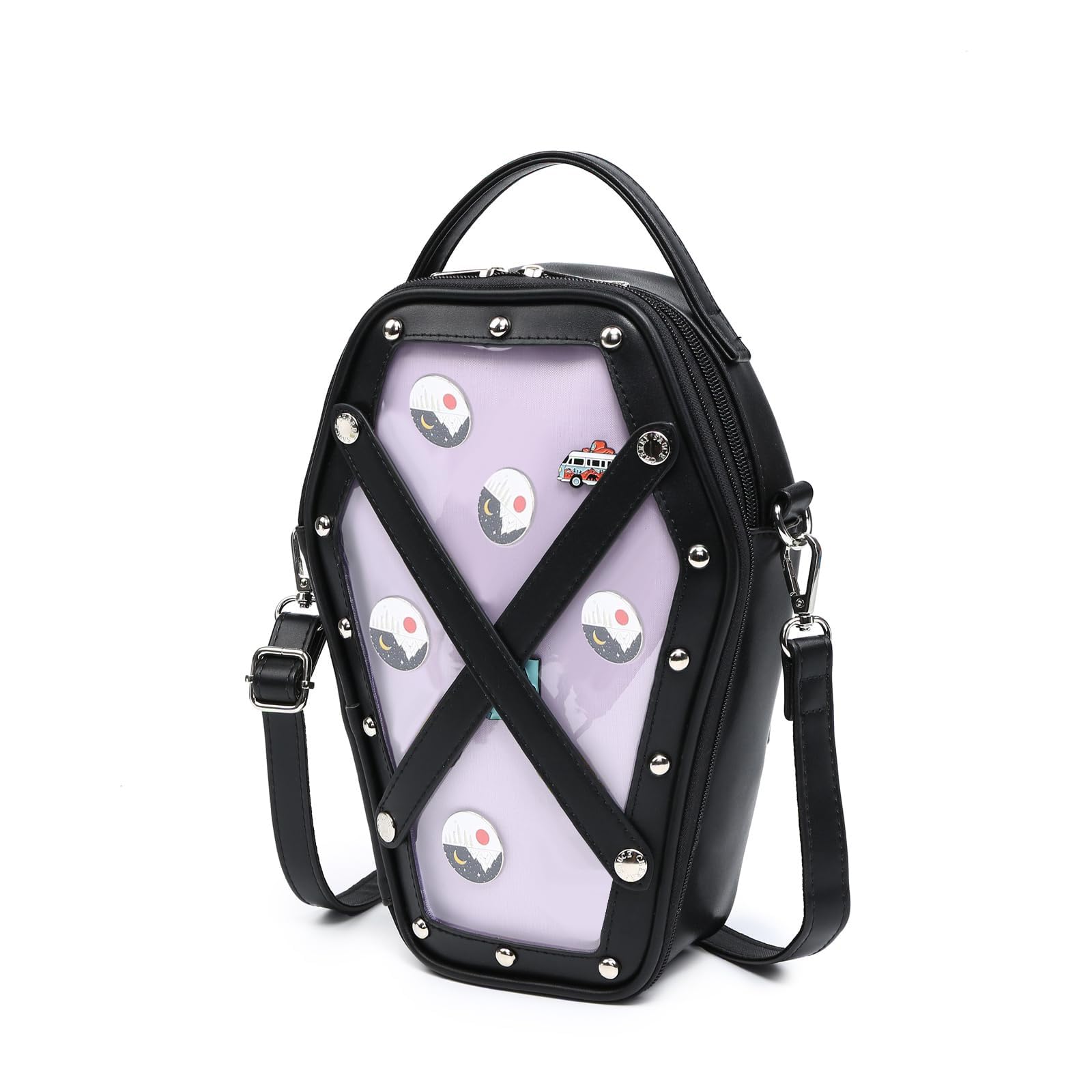 Gothic Coffin Shape Cherry Sauce Ita Bag Backpack - Detachable Cross Straps, Halloween JK Fashion Purse & Handbag for Cosplay, Anime Conventions & Gothic Style Outfits