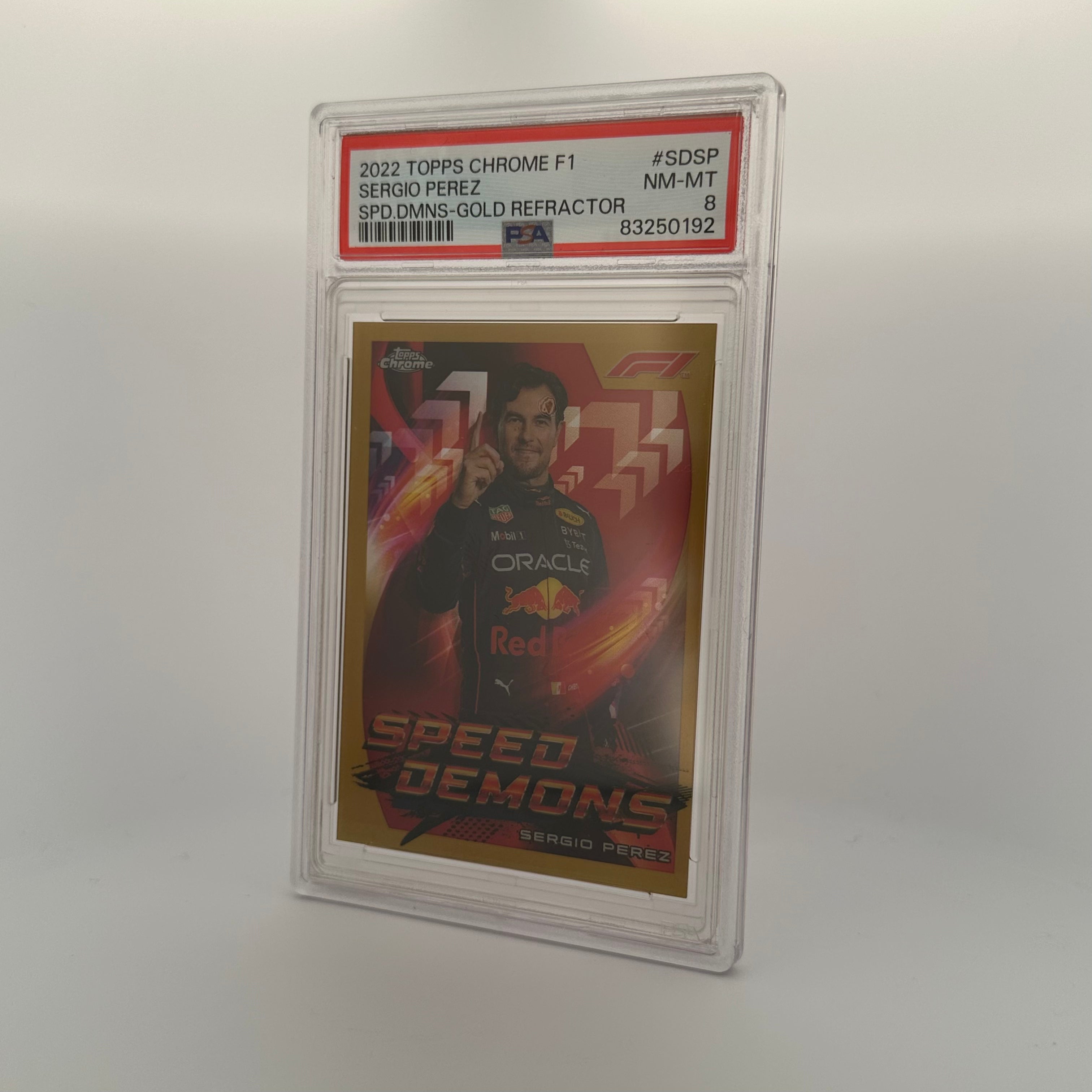 PSA 8 26/50 Sergio Perez #SDSP Speed Demons Gold Refractor - Rare Racing Collectible for Display & Investment - Perfect for F1 Fans, Memorabilia Collections & Sports Decor