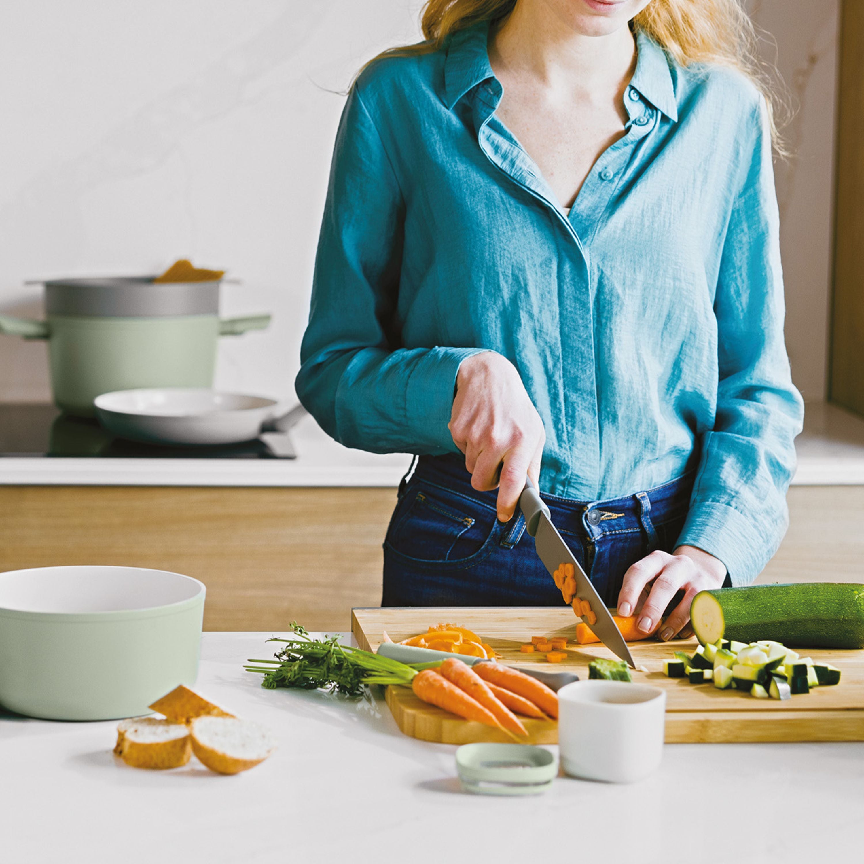 BergHOFF Balance 6-Piece Nonstick Stainless Steel Knife Block Set with Recycled Material | Eco-Friendly Kitchen Knives for Chopping, Slicing & Food Prep | Perfect for Home Chefs & Cooking Enthusiasts