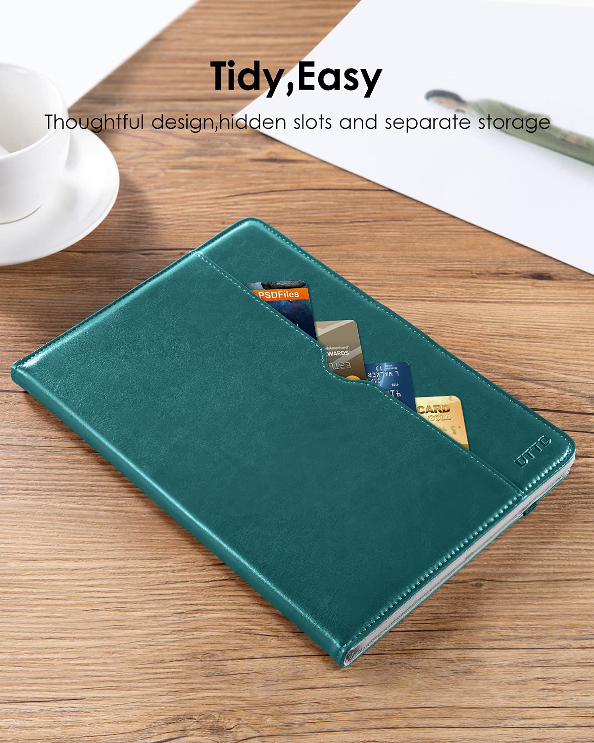 Premium Leather Folio Stand Cover Case for iPad 9.7 Inch (5th/6th Gen 2018/2017, iPad Pro 9.7, Air 2/Air) with Apple Pencil Holder - Green | Protective iPad Case for Work, School & Travel