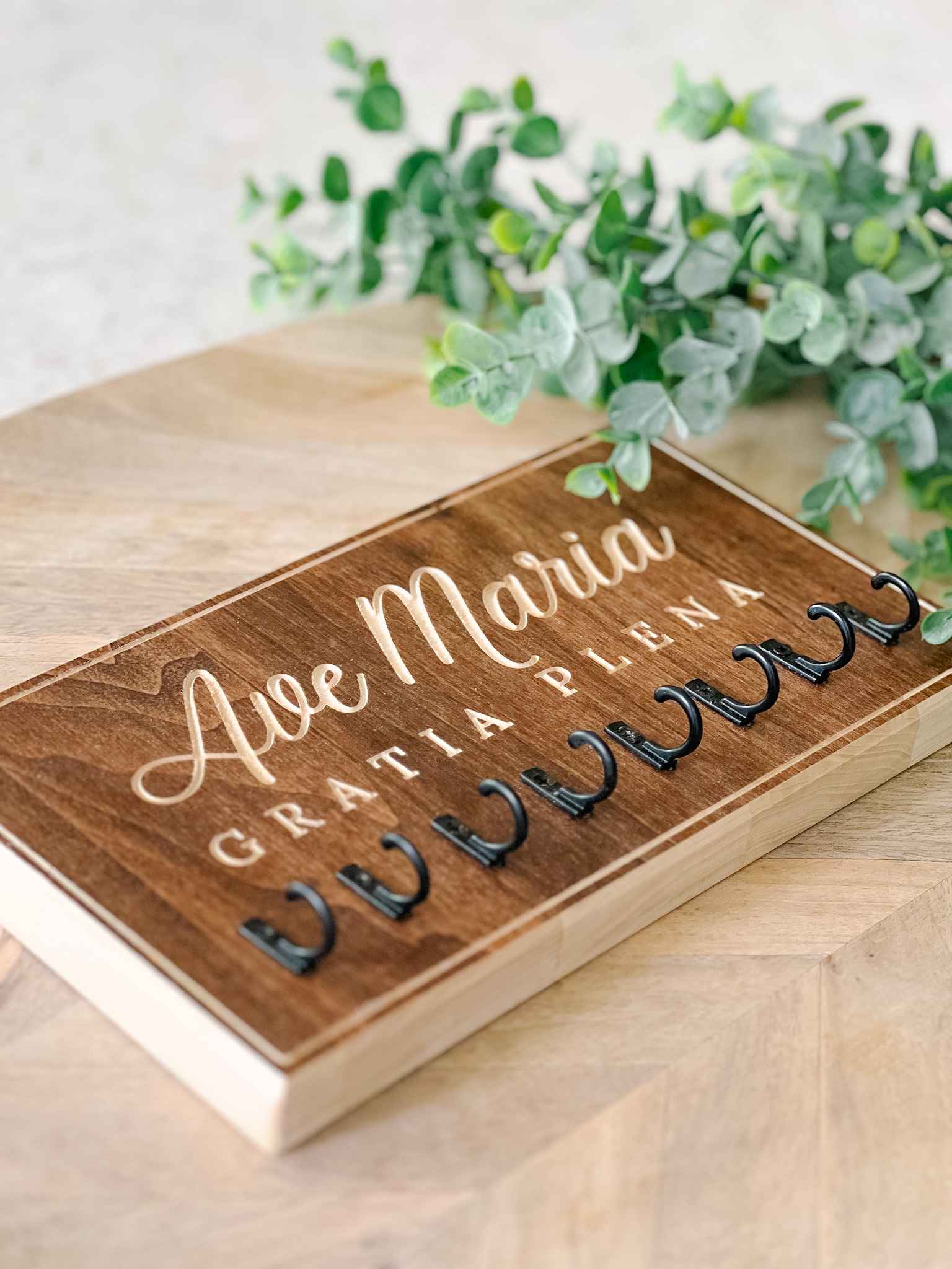 Ave Maria Rosary Hanger - Beautiful Catholic Wall Hook for Prayer Beads - Perfect for Home Chapel, Bedroom, or Gift Giving