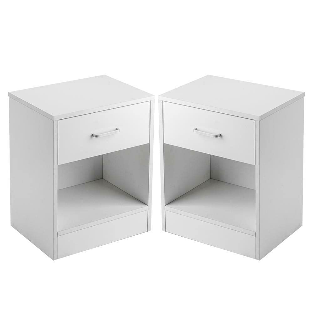 CompreDH Set of 2 Wooden Nightstands with Storage Drawers - Bedside Tables, End Tables, Computer Desks for Bedroom, Office & Gaming Setup - Compact Multi-Functional Furniture for Small Spaces