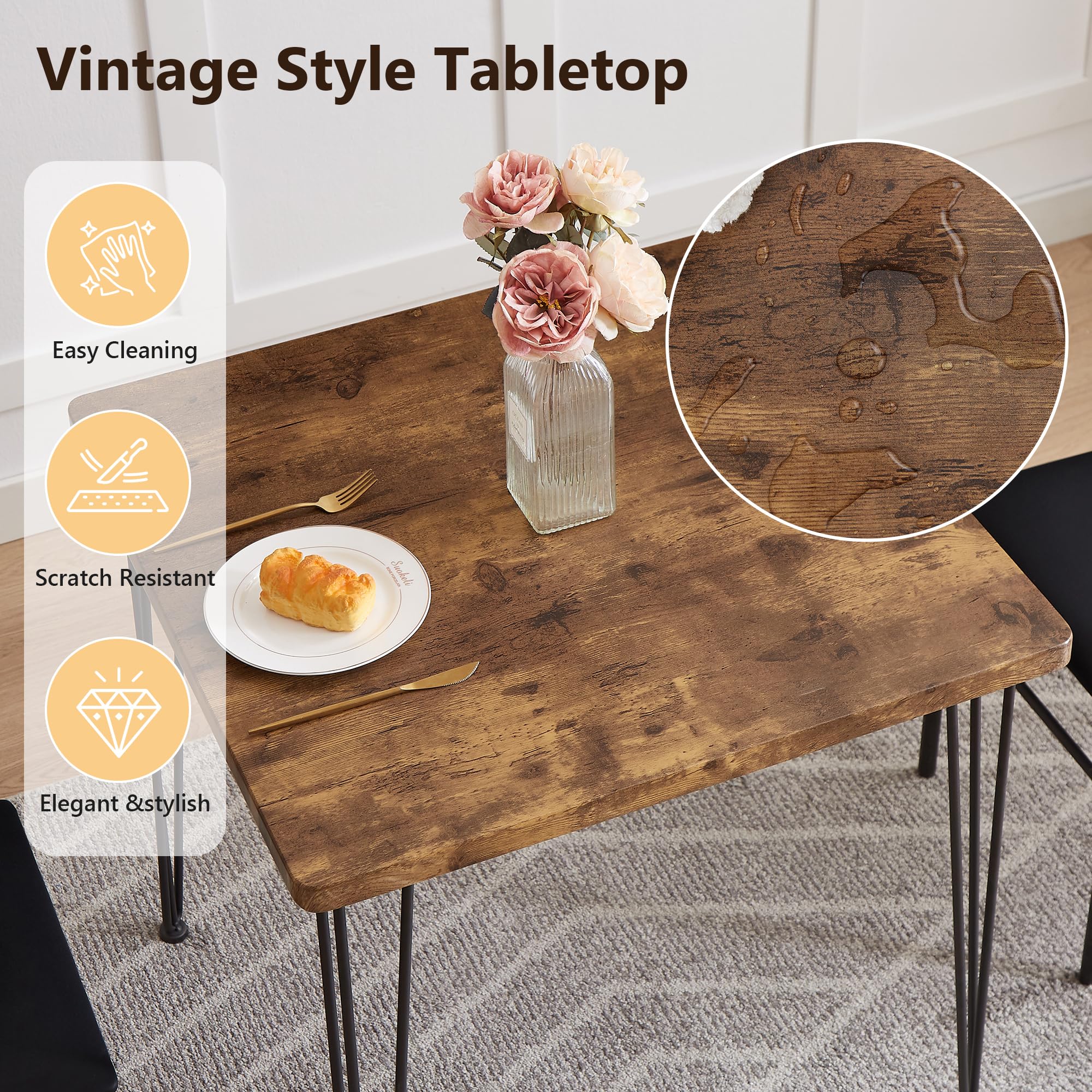 VECELO 3-Piece Dining Table Set with PU Cushion Chairs - Compact Kitchen Table for Small Spaces | Perfect for Apartments, Breakfast Nooks & Cozy Dining Areas