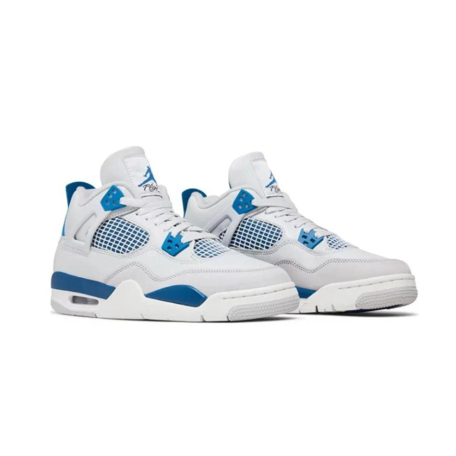 Air Jordan 4 GS Retro Military Blue Off White Neutral Grey Sneakers - Women's Basketball Shoes for Casual Wear & Street Fashion