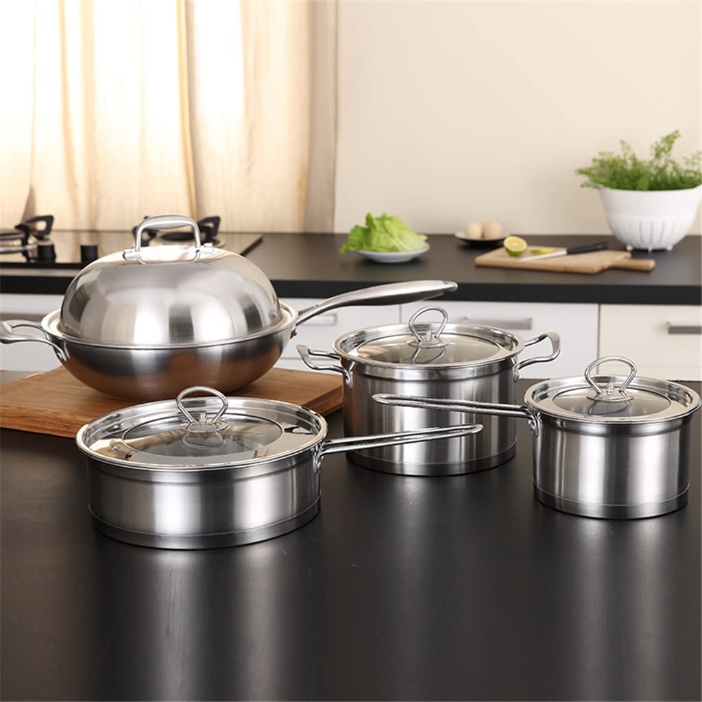 Premium 3-Piece Stainless Steel Cookware Set - Wok, Soup Pot & Milk Pan with Lids - Durable Kitchen Gift Set for Home Cooking (Silver) | Perfect for Stir-Frying, Boiling Soups & Heating Milk