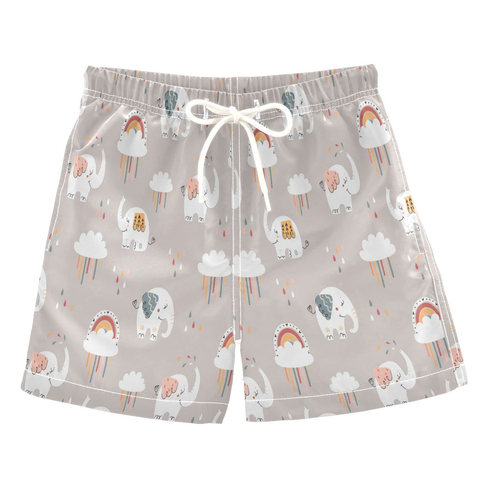 Adorable Elephant Boys Swim Trunks - Rainbow Cloud Print Toddler Beach Board Shorts | Quick-Dry Kids Swimsuit for Pool, Water Park & Summer Vacation (Size 2T)