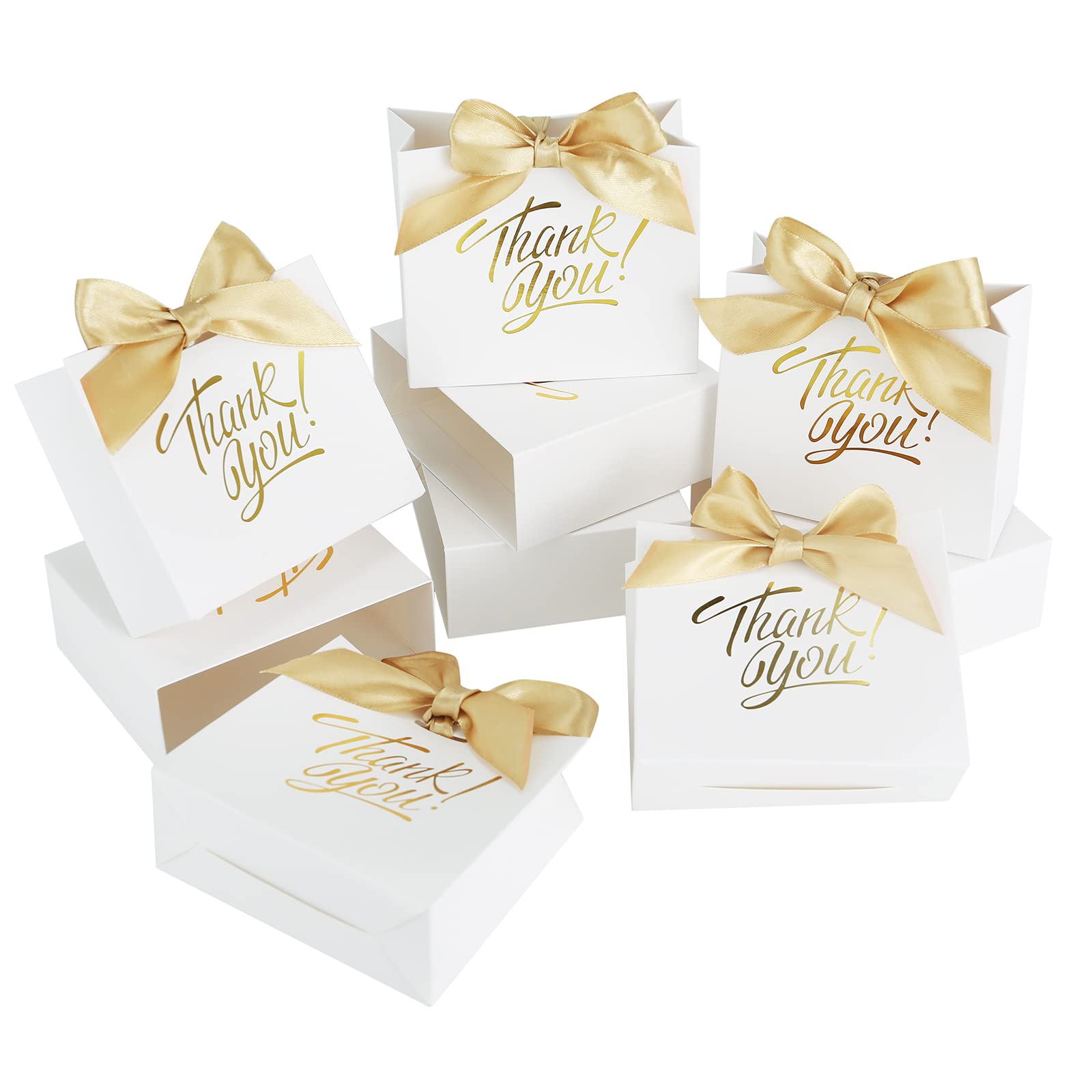 KPOSIYA 50 Pack Small White Gift Bags with Bow Ribbon, 4.5x1.8x3.9 Inches Thank You Bags for Wedding, Baby Shower, Birthday Party Favors, Bridal Gifts, Candy & Treat Packaging - Perfect for Party Decorations and Special Occasions