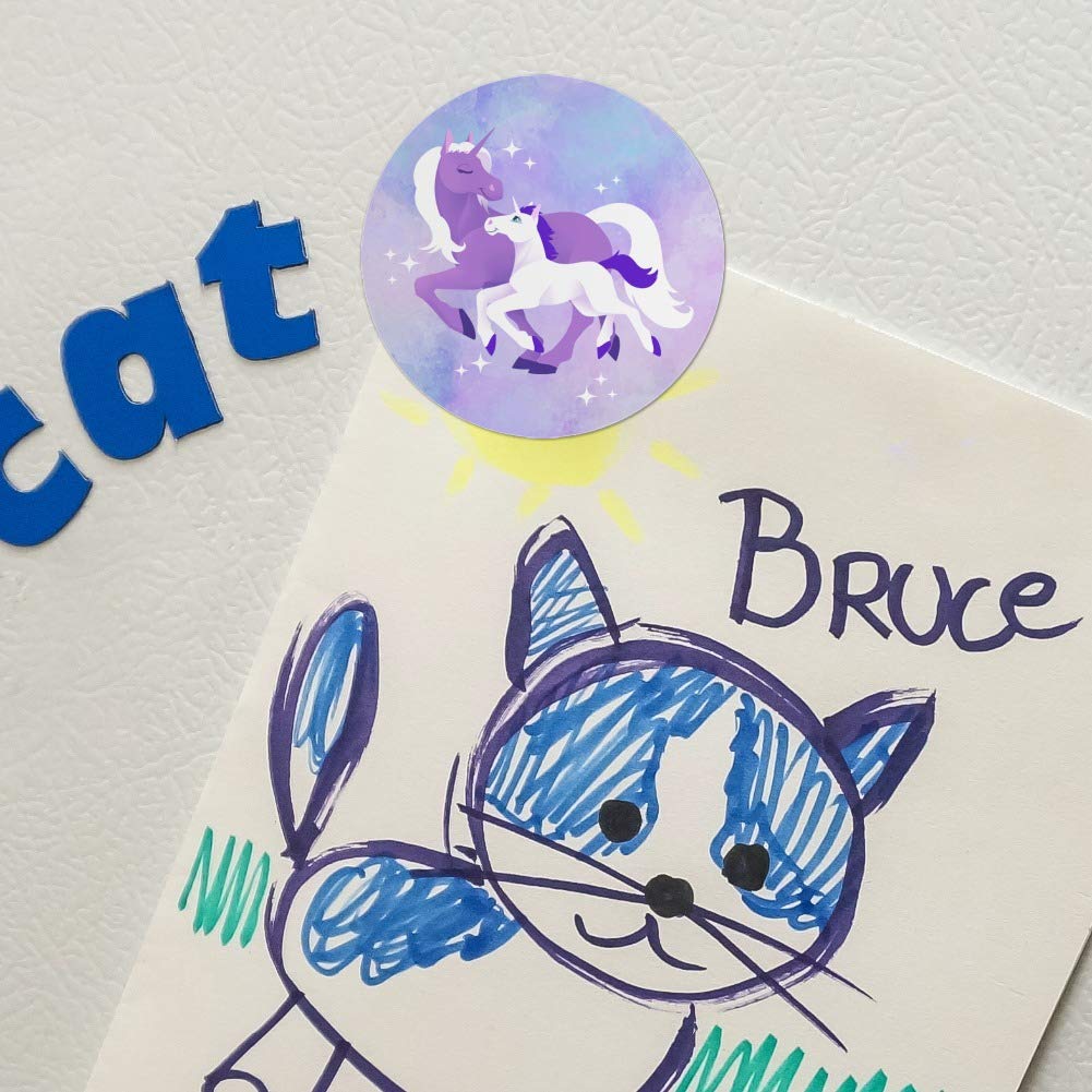 Magical Mom Unicorn & Baby Fridge Magnet Set - Vinyl Circle Refrigerator Magnets for Home, Office, Dorm Decor - Perfect for Gifts, Parties, and Kids' Room Organization