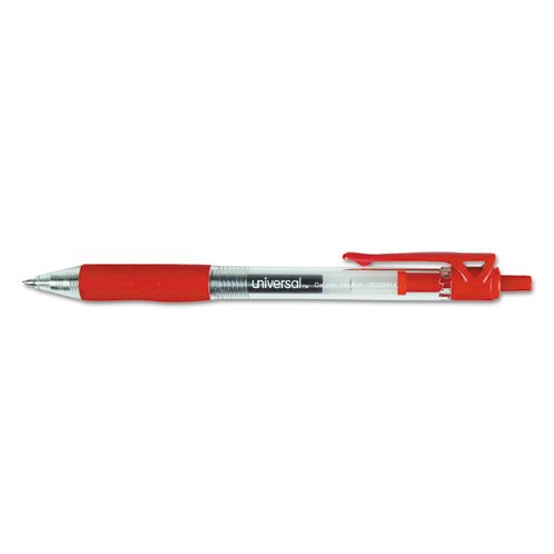 Universal One Comfort Grip Clear Retractable Gel Ink Roller Ball Pens - Smooth Writing Red Ink (7mm Tip) - Pack of 12 - Perfect for Office, School & Everyday Use