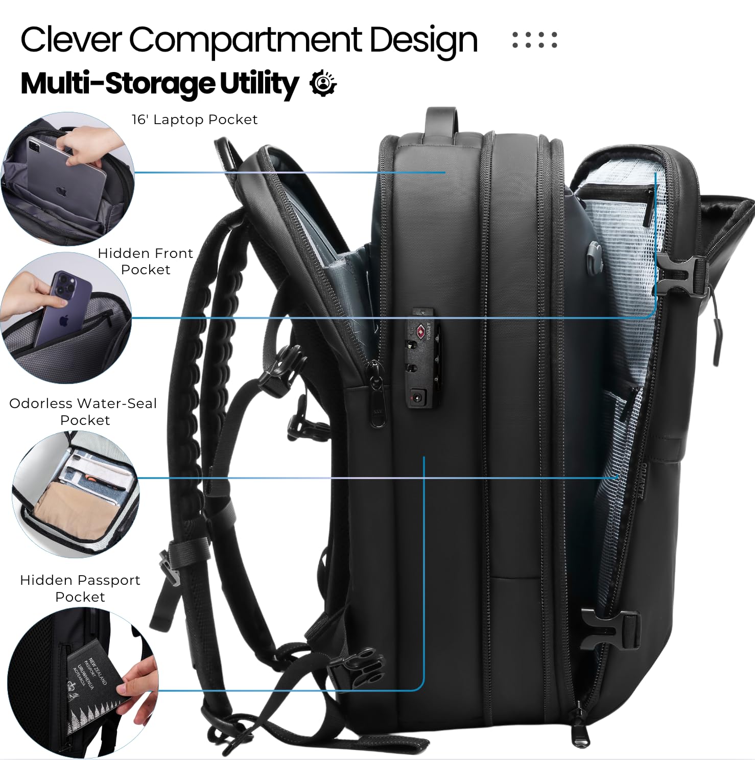 AirVault Airback Vacuum Seal Compression Travel Backpack with Electric Pump & USB Charging Port - Expandable 60L Carry-On for 19