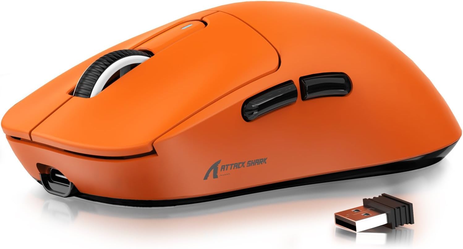 ATTACK SHARK X3 Wireless Gaming Mouse - 49g Lightweight Ergonomic Design, PAW3395 Sensor with 26K DPI, 200-Hour Battery, Triple Mode Connectivity, 7 Programmable Buttons - Perfect for PC, Laptop, Mac Gaming (Orange) - Ideal for FPS, MOBA, Esports & Office Work