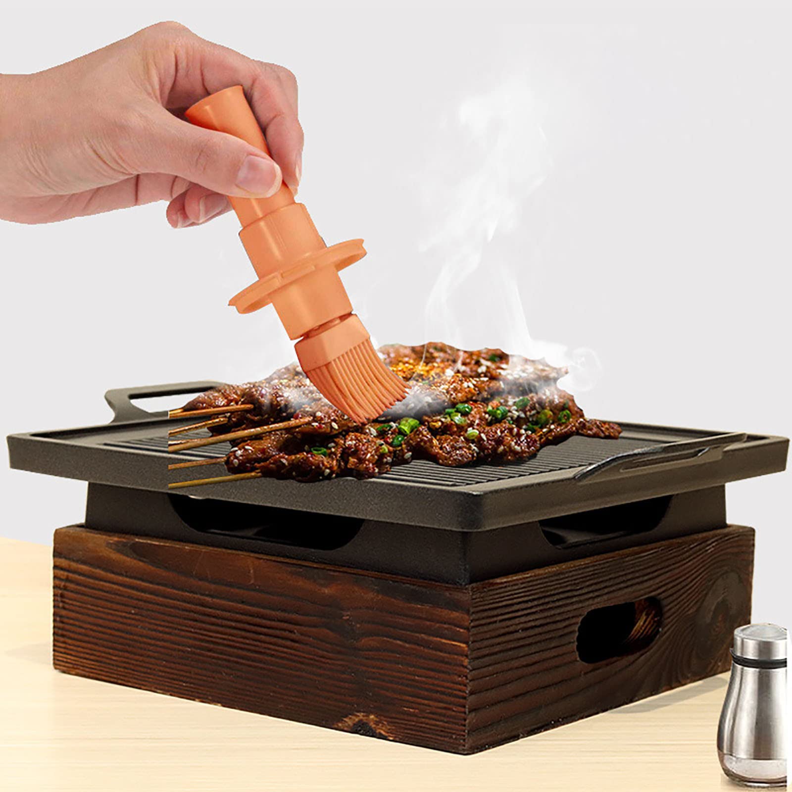 Portable Indoor Camping Fire Pit with Removable Grill & Griddle Plates - Tabletop Charcoal BBQ Grill for Backyard, Patio & RV Use - Includes Drip Tray for Easy Cleaning