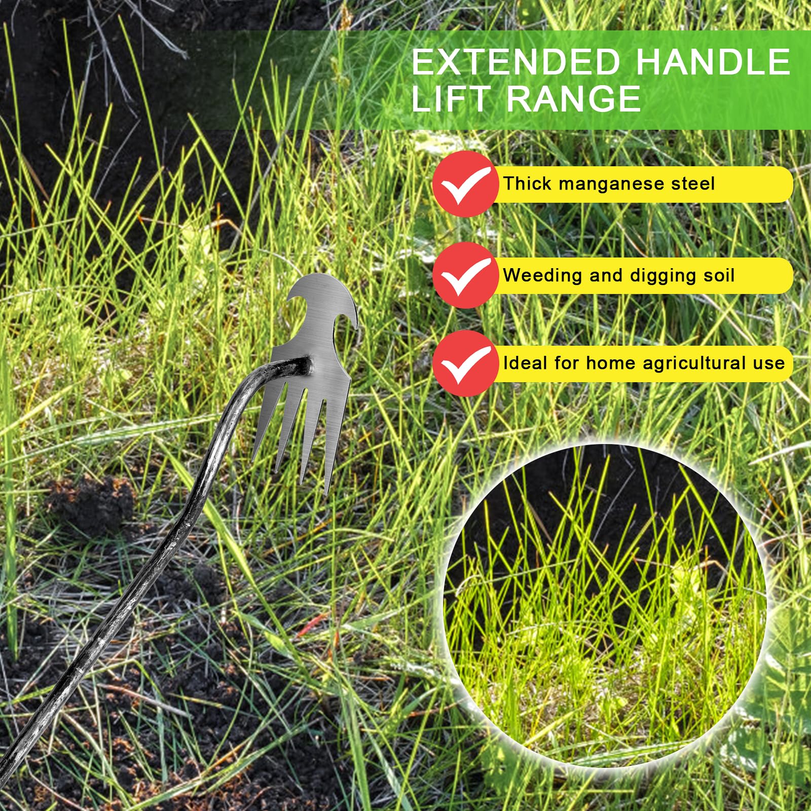 4-Tine Stainless Steel Hand Weeder Tool - Dual Purpose Garden & Yard Weed Puller for Efficient Weed Removal - Perfect for Lawn Care, Flower Beds, and Vegetable Gardens