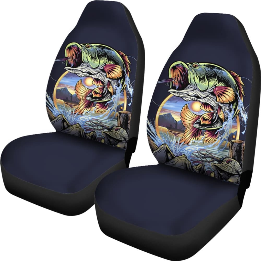 Premium Bass Fish Jumping Car Seat Covers - Waterproof & Non-Slip Auto Seat Protectors for Trucks, SUVs & Sedans - Perfect for Fishing Enthusiasts & Outdoor Adventures
