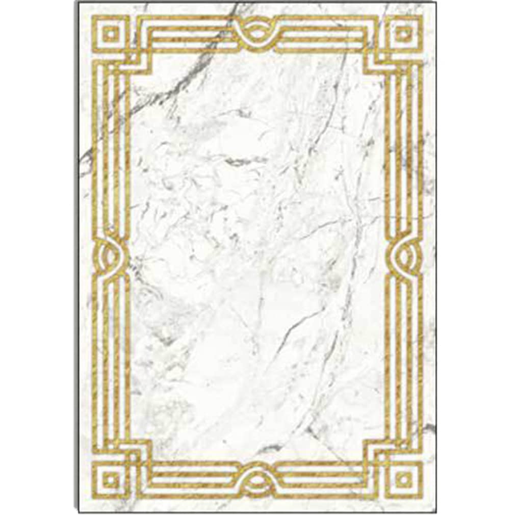 Modern Geometric Area Rug 4'x6' - Non-Slip Soft Indoor/Outdoor Carpet for Living Room, Bedroom, Courtyard & Kitchen - Luxury Contemporary Border Design Runner & Door Mat - Gold