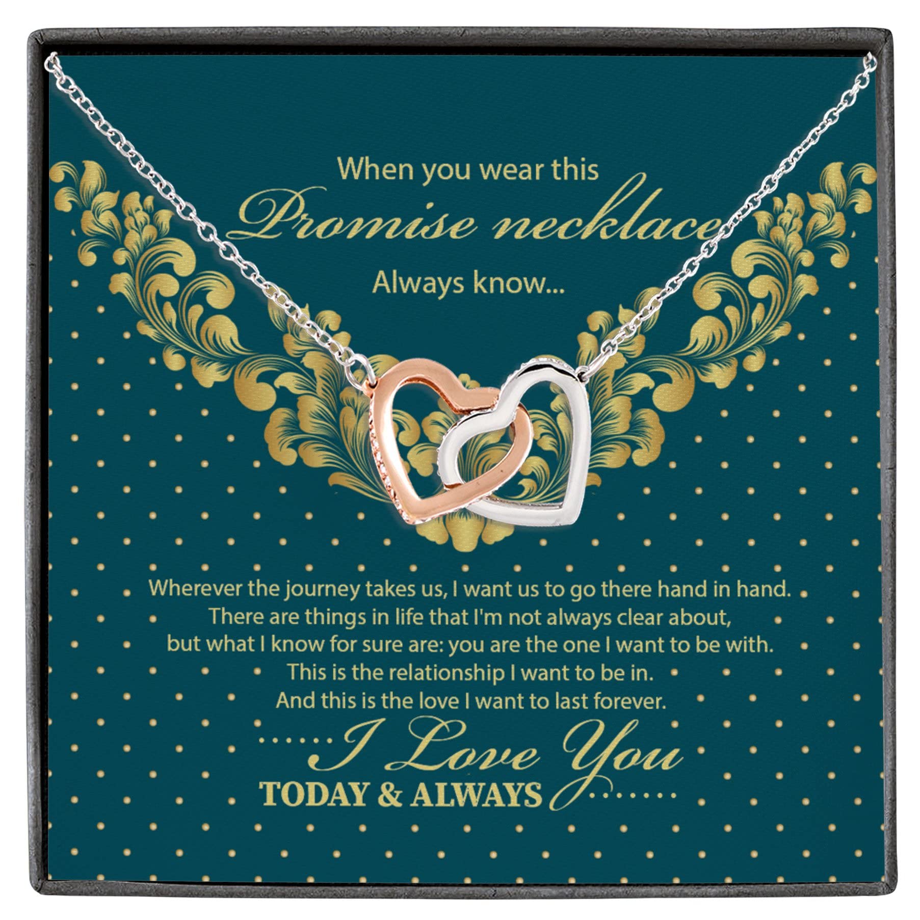 Interlocking Hearts Promise Necklace - 'Love That Lasts Forever' Pendant Jewelry with Gift Box & Message Card | Romantic Anniversary Gift for Her, Wedding Proposal, Valentine's Day Present