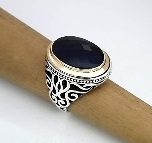 925K Sterling Silver Men's Ring with CZ Dark Sapphire - Handmade Jewelry for Gifts, Wedding, Anniversary & Everyday Wear (RP1066)