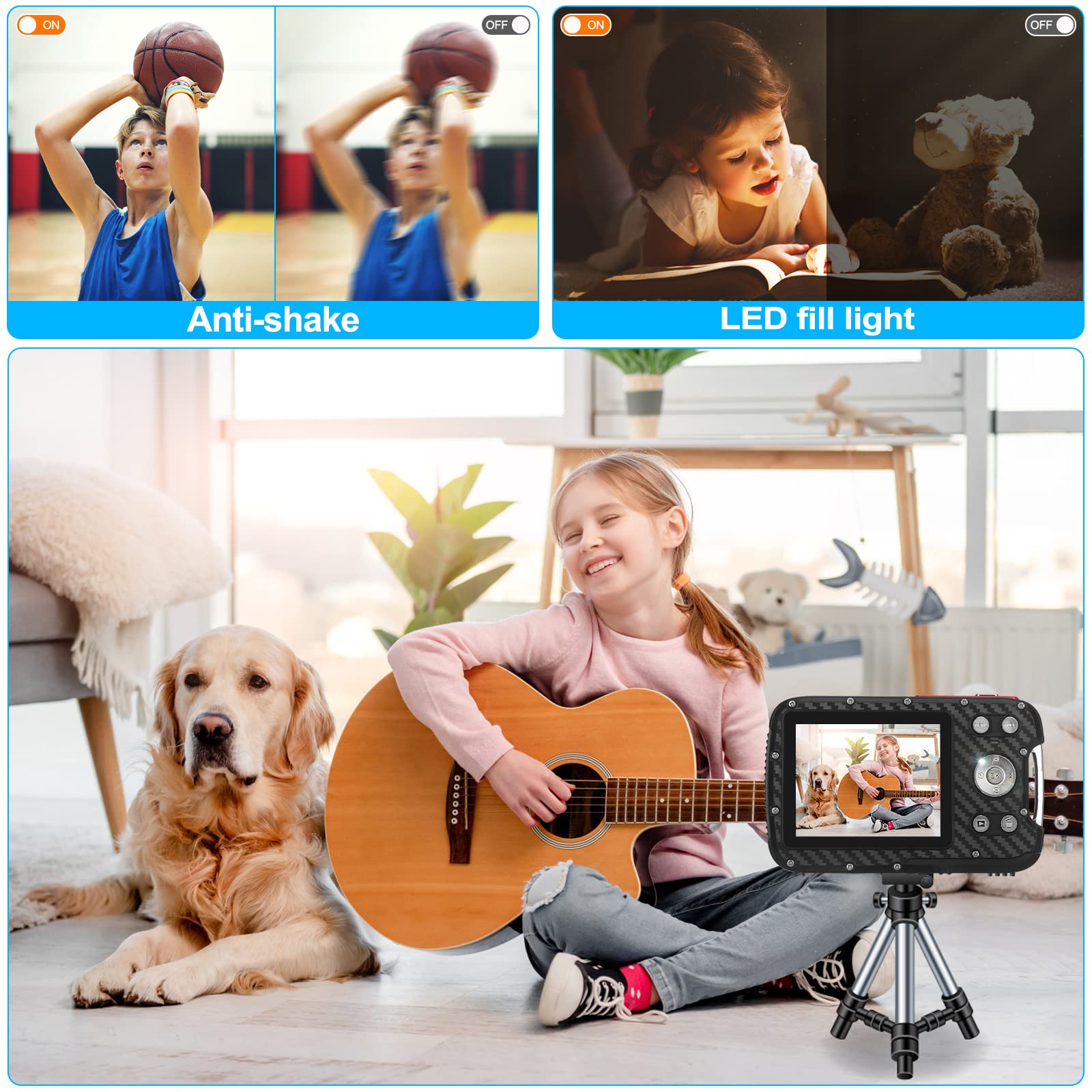 Waterproof Digital Camera 1080P HD 21MP - 17FT Underwater Camera with Rechargeable Battery & 32GB SD Card - Point and Shoot Camera for Kids Snorkeling, Swimming, Beach Vacations & Water Sports (Red)