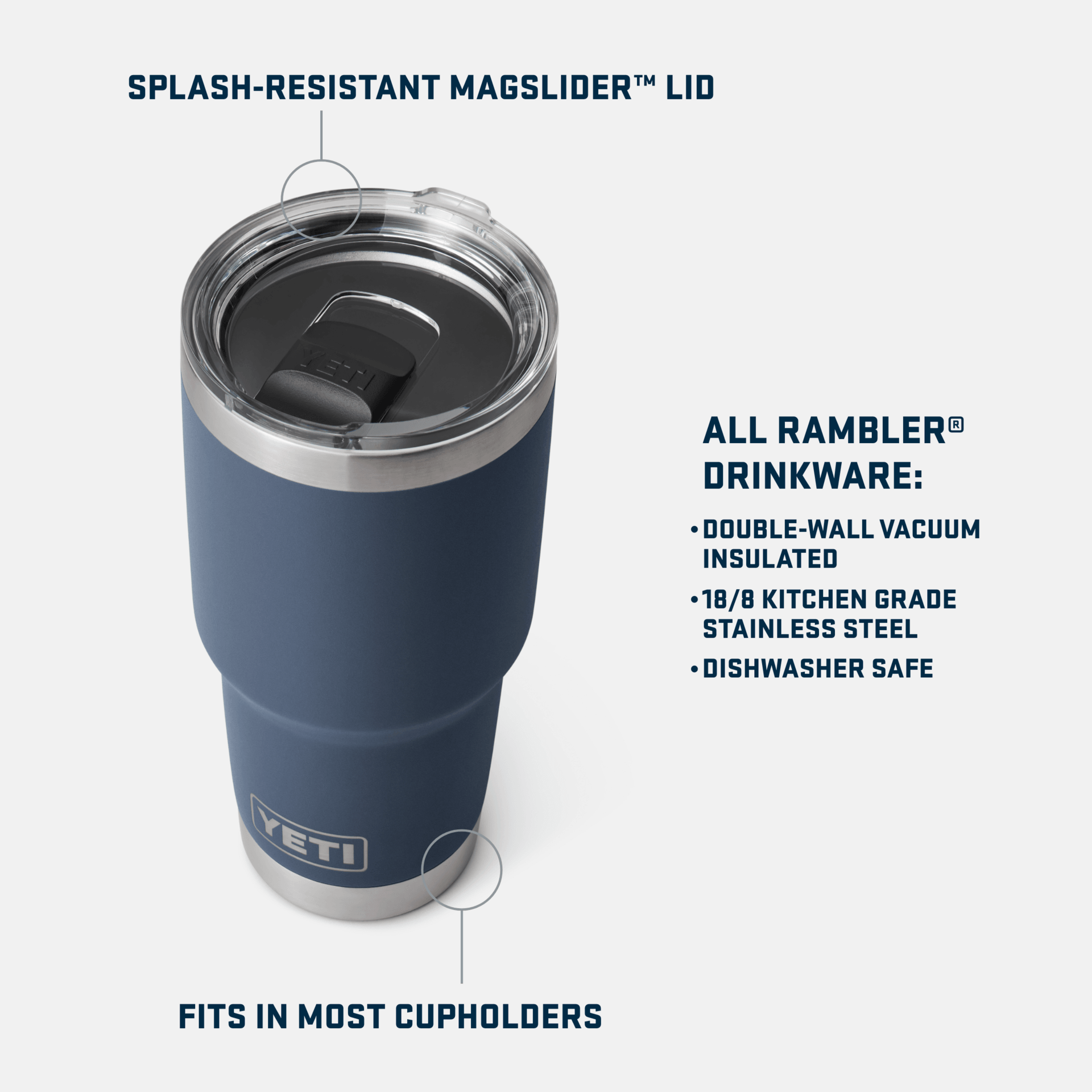 Yeti Rambler® 30 oz Stainless Steel Vacuum Insulated Tumbler with MagSlider™ Lid - White - Keeps Drinks Cold for Hours | Perfect for Outdoor Adventures, Office Use & Travel
