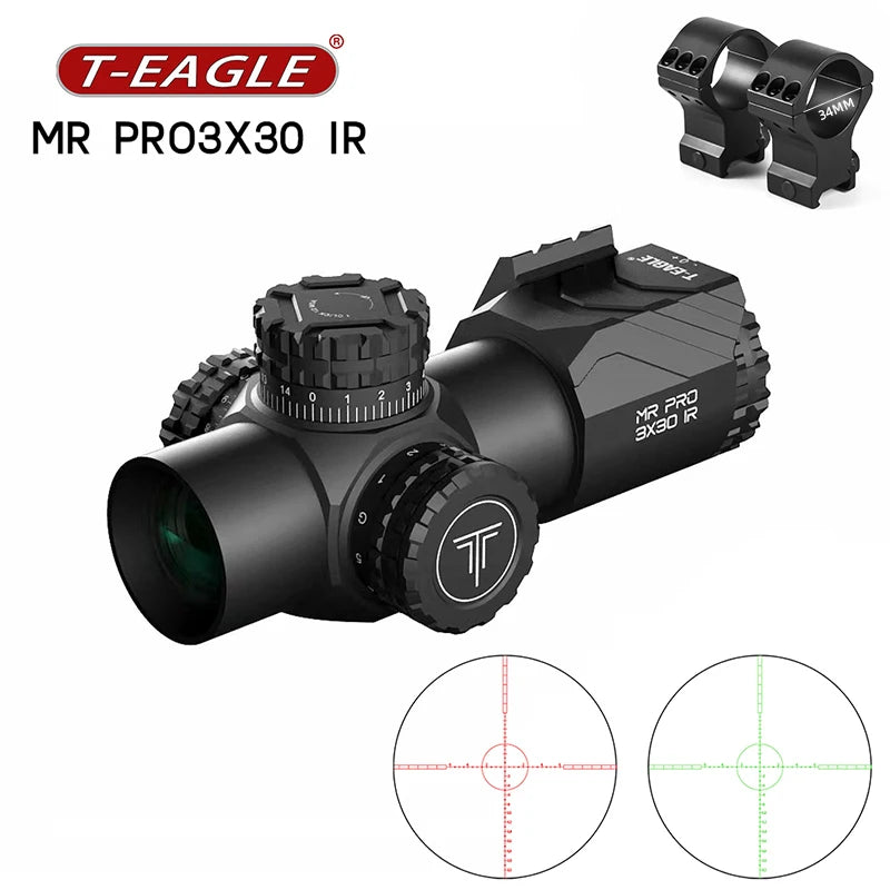 T Eagle MR Pro 3-9x30IR Hunting Rifle Scope - 34mm Tube Optical Sight for Airsoft, Pistol & Airgun - Perfect for Tactical Shooting, Hunting & Outdoor Adventures