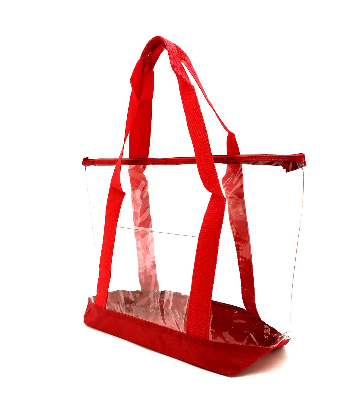 Clear PVC Zipper Tote Bag - Waterproof Security Work Tote for Office, Gym & Travel - Red Transparent Shoulder Bag for Women & Men