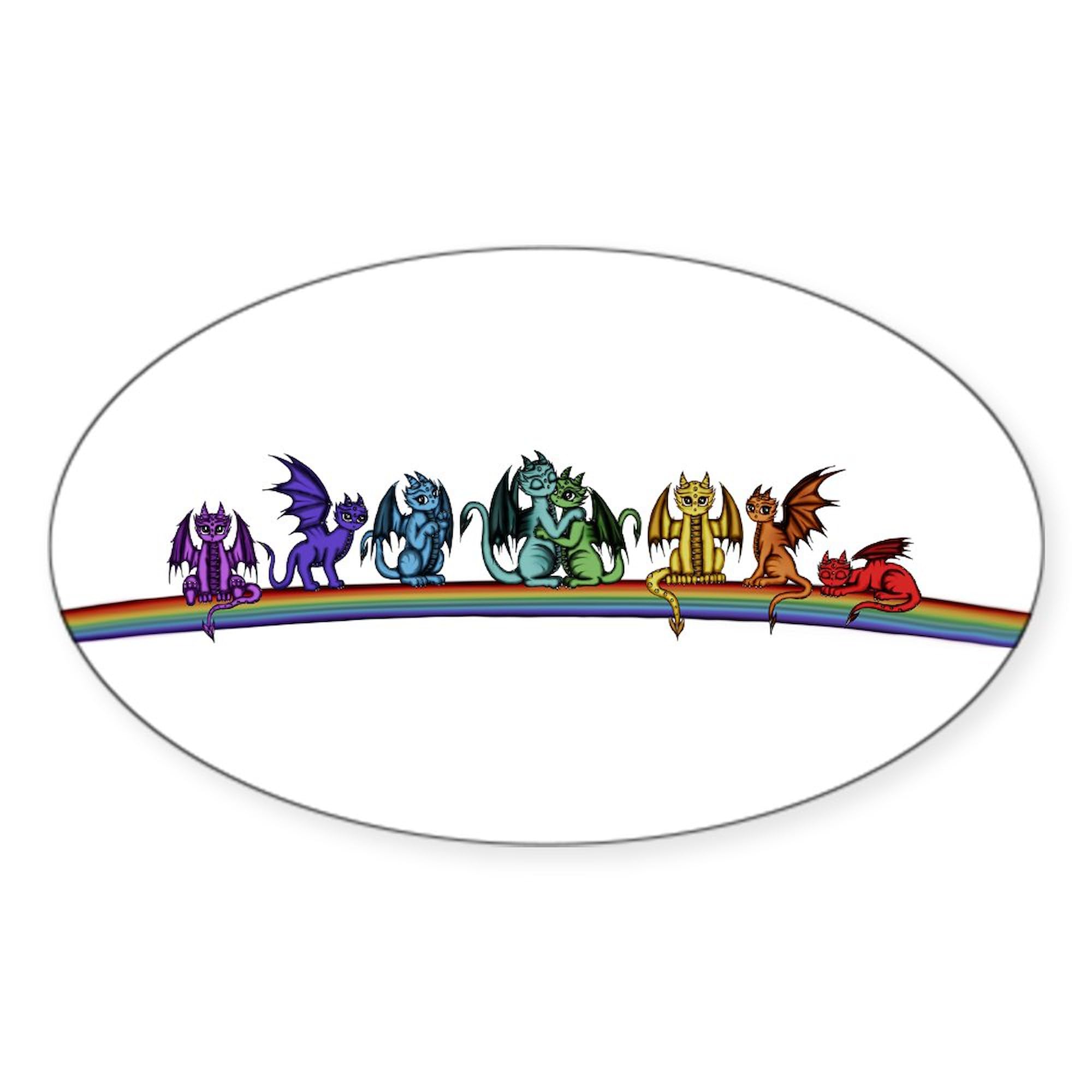 Rainbow Dragons Car Sticker - Oval Bumper Decal for Cars & Laptops