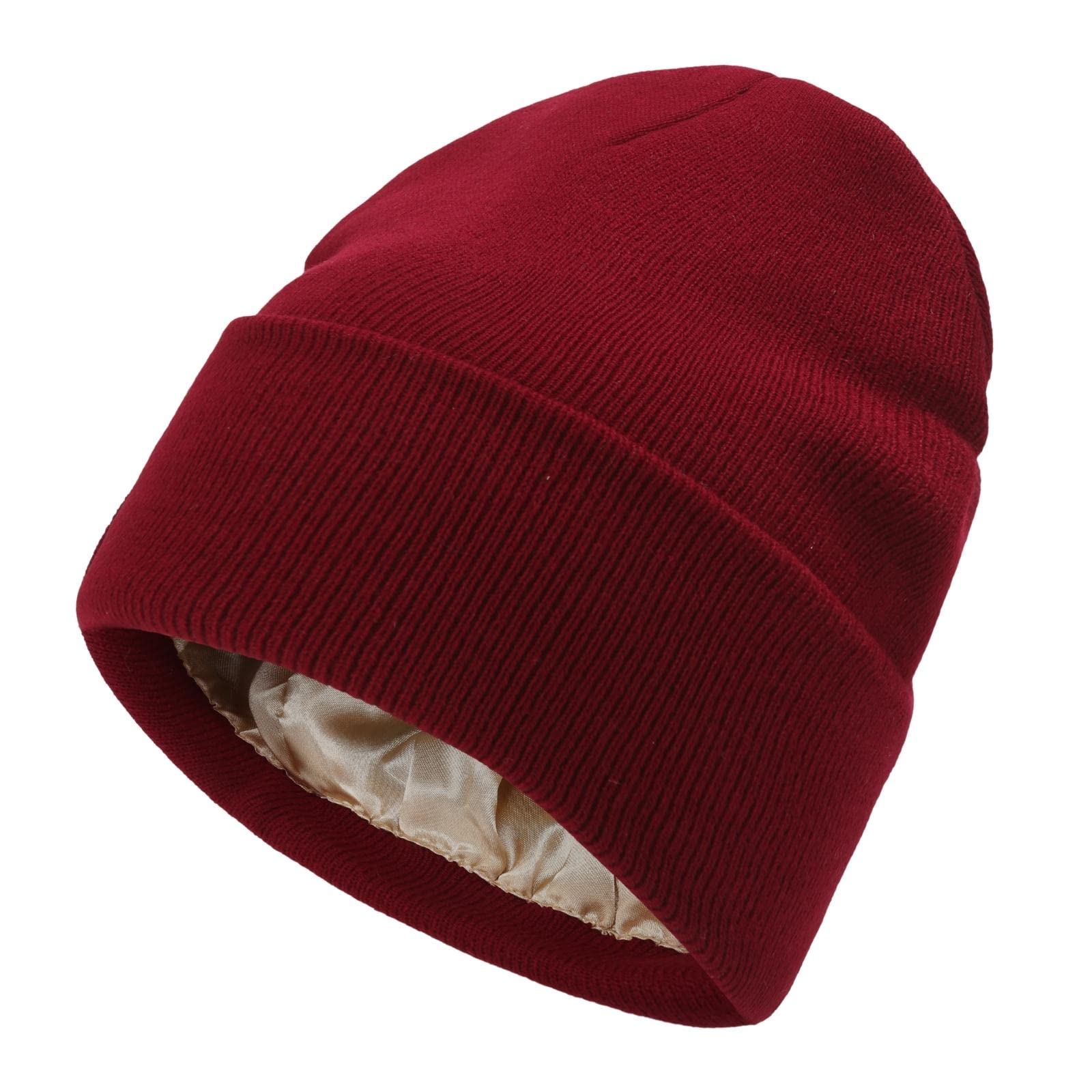 Silk Lined Winter Beanie Hat for Women & Men - Satin Lined Skull Cap with Cuff - Soft Warm Ski Beanie for Cold Weather - Perfect for Snowboarding, Skiing & Everyday Winter Wear