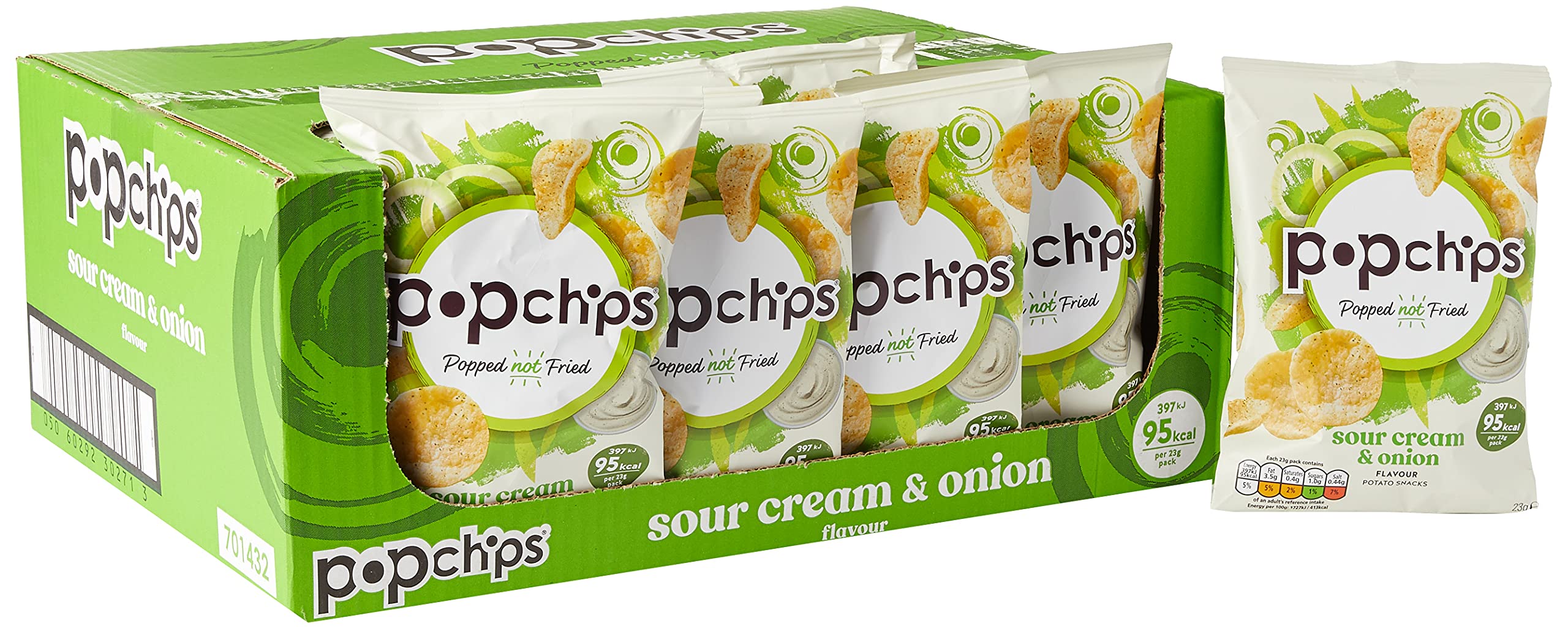 Popchips Sour Cream & Onion Popped Potato Chips - 23g Bags (24 Pack) | Healthy Snacks for Parties, Lunch Boxes & On-the-Go