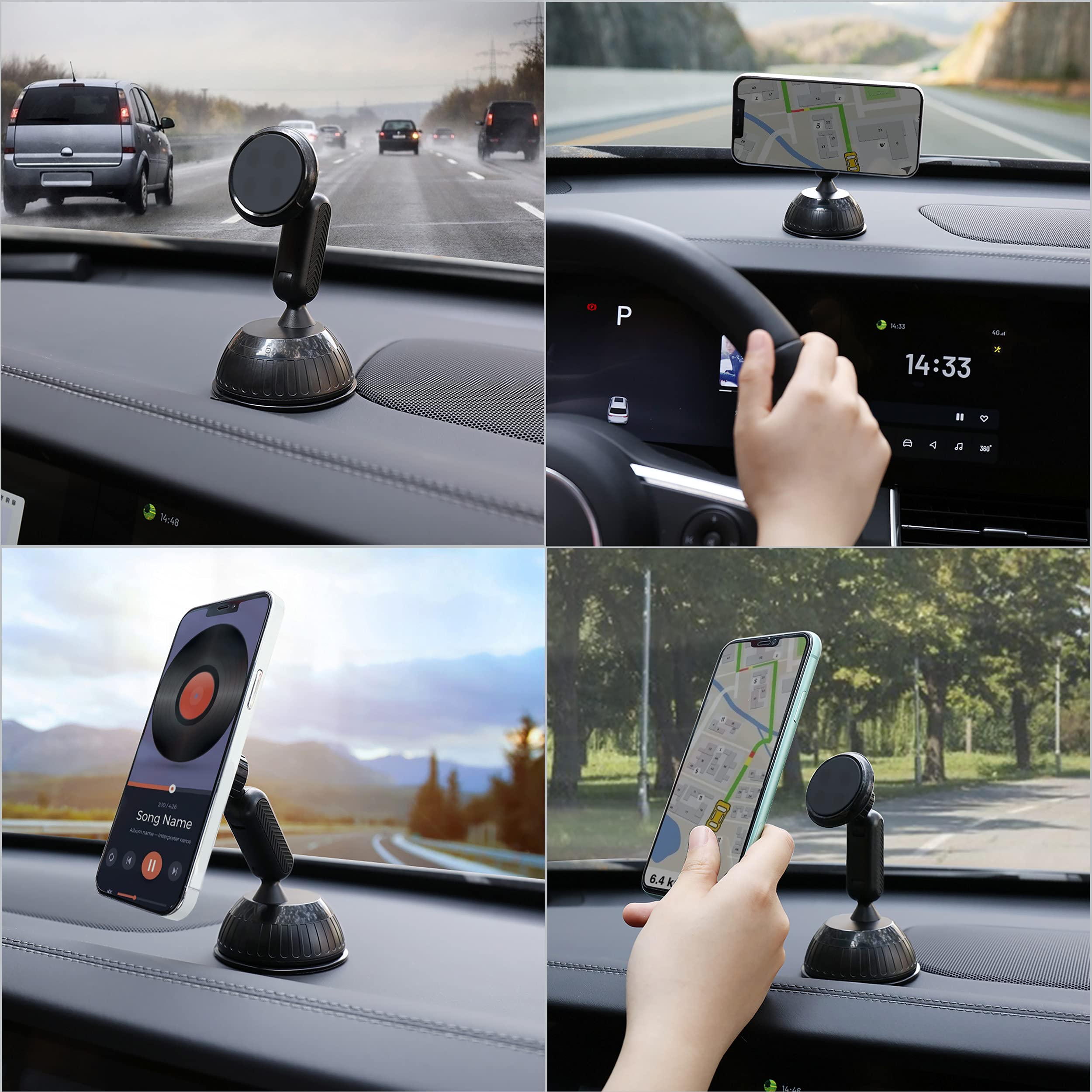 SALEX Universal Magnetic Phone Mount for Car - Adjustable & Rotatable Suction Cup Holder for Dashboard & Windshield - Compatible with Smartphones, Tablets, GPS Devices - Perfect for Hands-Free Driving & Navigation