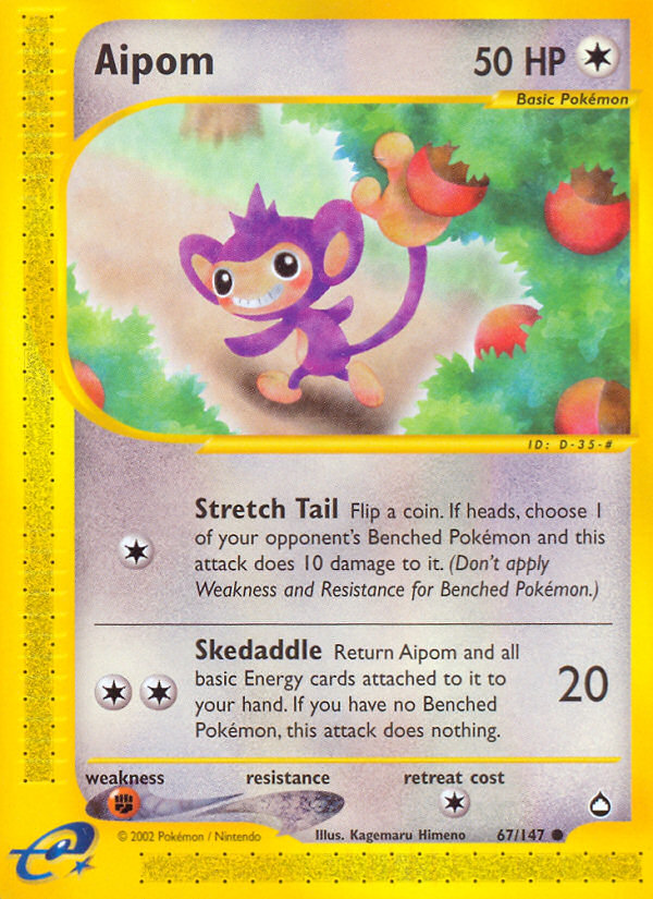 Aipom Pokemon Card (67/147) - Aquapolis Expansion | Rare Collectible for Trading Card Game (TCG) Enthusiasts & Battle Decks
