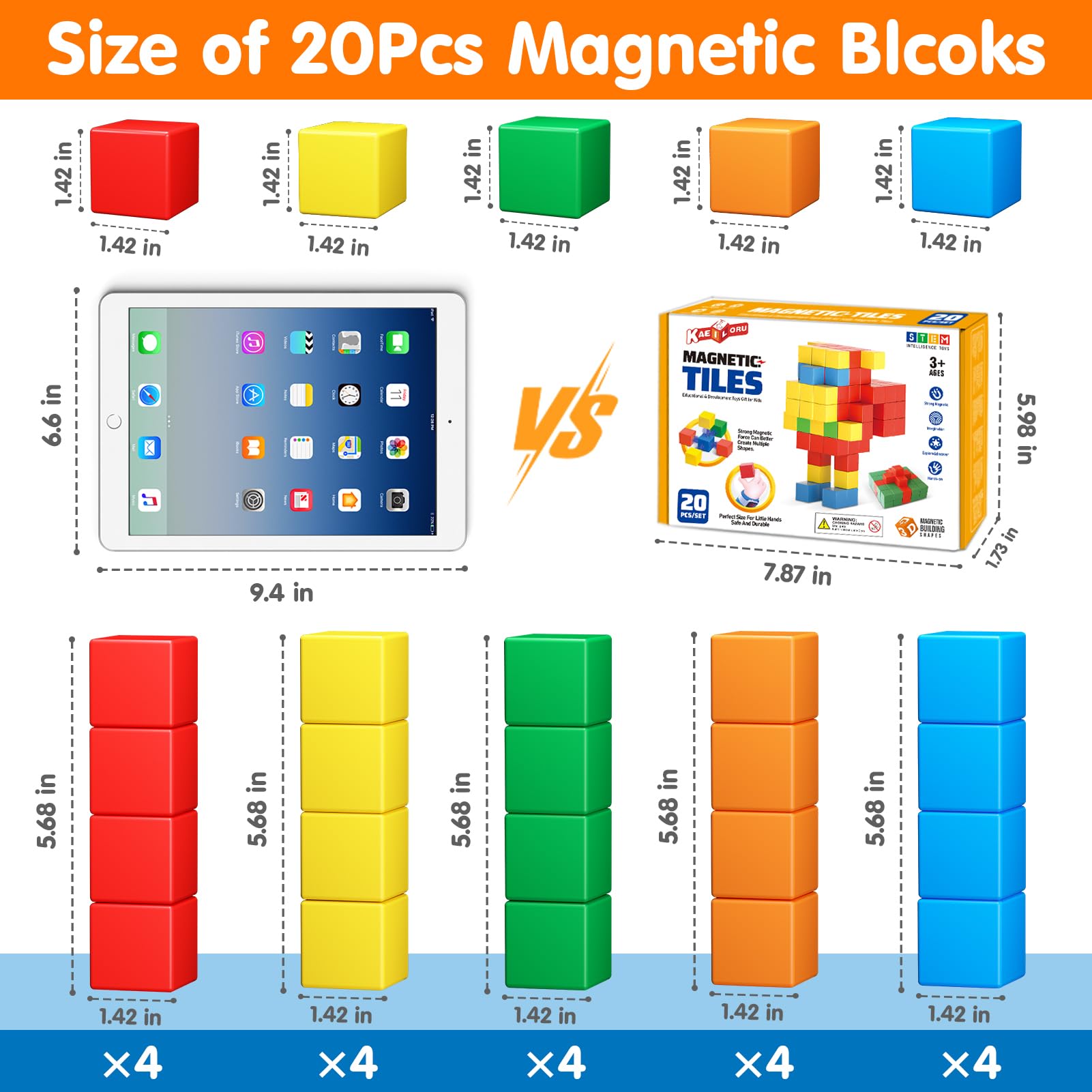 Magnetic Building Blocks for Kids - 1.42 Inch STEM Educational Toys for Toddlers Ages 1-8 | Montessori Sensory Learning Toys for Boys & Girls | Perfect for Classroom, Home Play & Early Childhood Development
