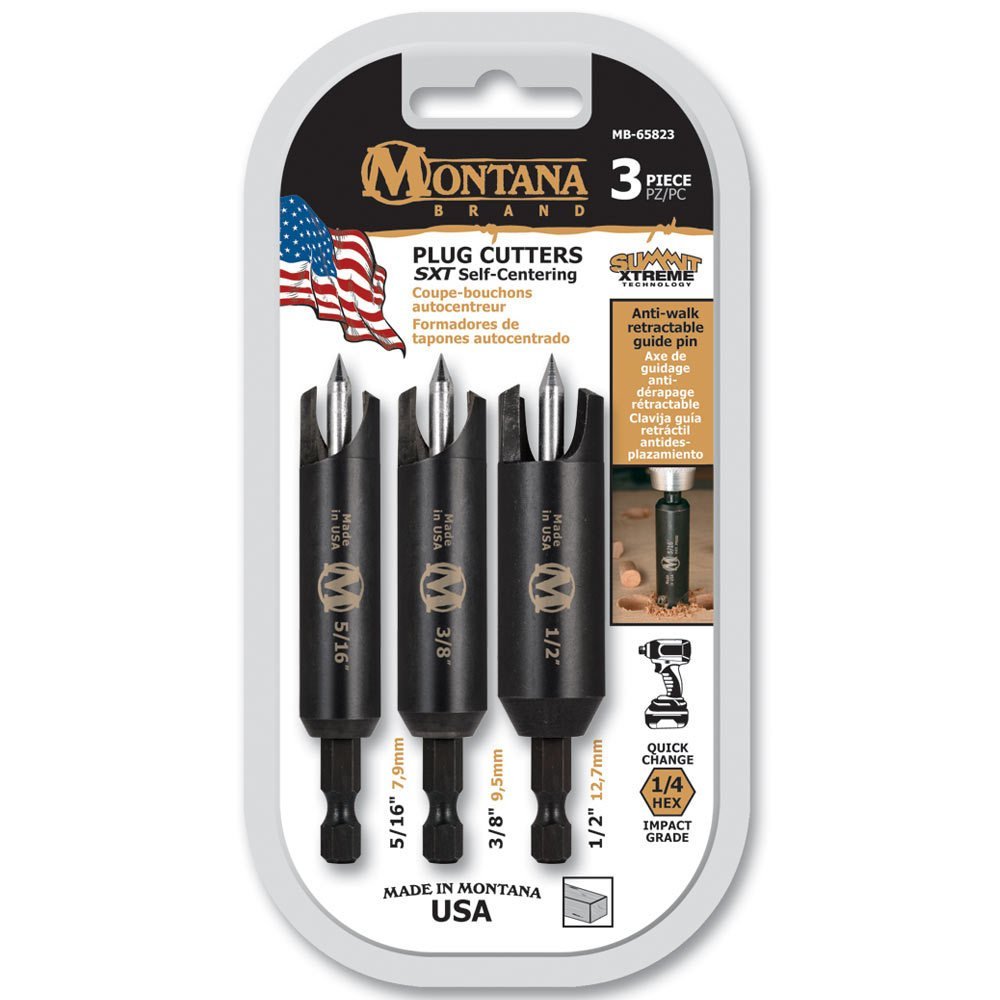 3-Piece Self-Centering Plug Cutter Set - Woodworking Tool Kit for Furniture Repair & DIY Projects (Perfect for Cabinet Making, Table Legs & Wood Joinery)