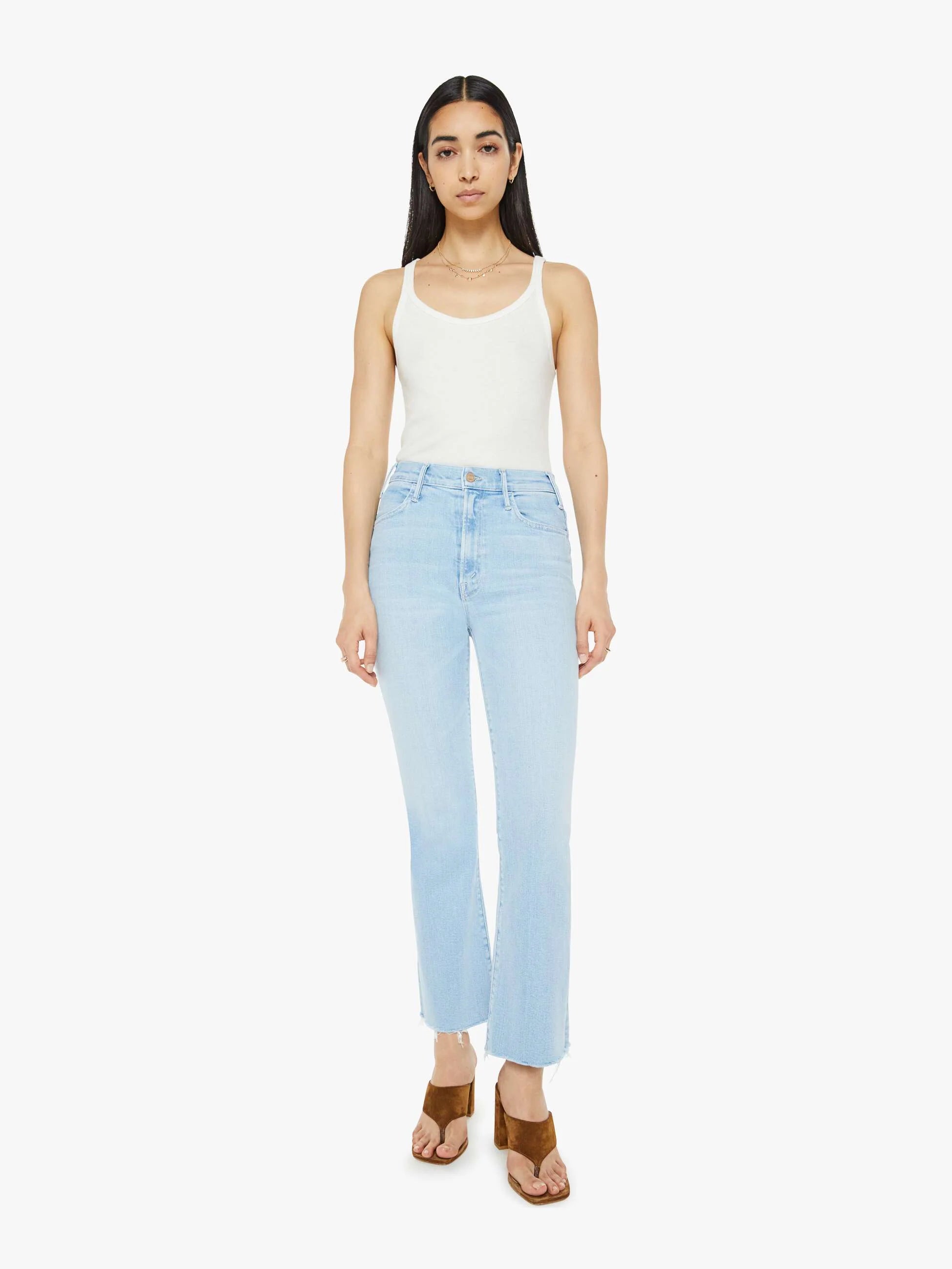 Mother Hustler Ankle Fray Distressed Denim Jeans for Women - Trendy Ripped Ankle Jeans for Casual Outfits & Streetwear