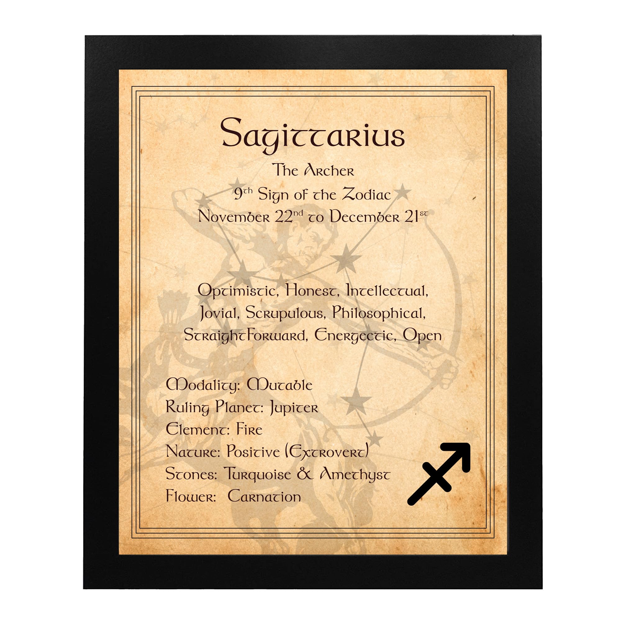 Sagittarius Zodiac Sign Wall Art - Constellation Astrology Decor with Horoscope Adjectives, Primary Elements Print for Home, Office & Bedroom - Unframed 8x10 Inches - Perfect for Zodiac Lovers & Spiritual Spaces