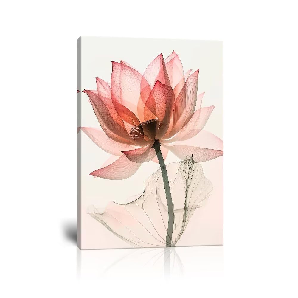 Wall HDQ Pink Lotus Canvas Art - Elegant Blooming Floral Painting, Framed Modern Print for Bathroom, Living Room, Bedroom, Office & Spa Decor - Ready to Hang