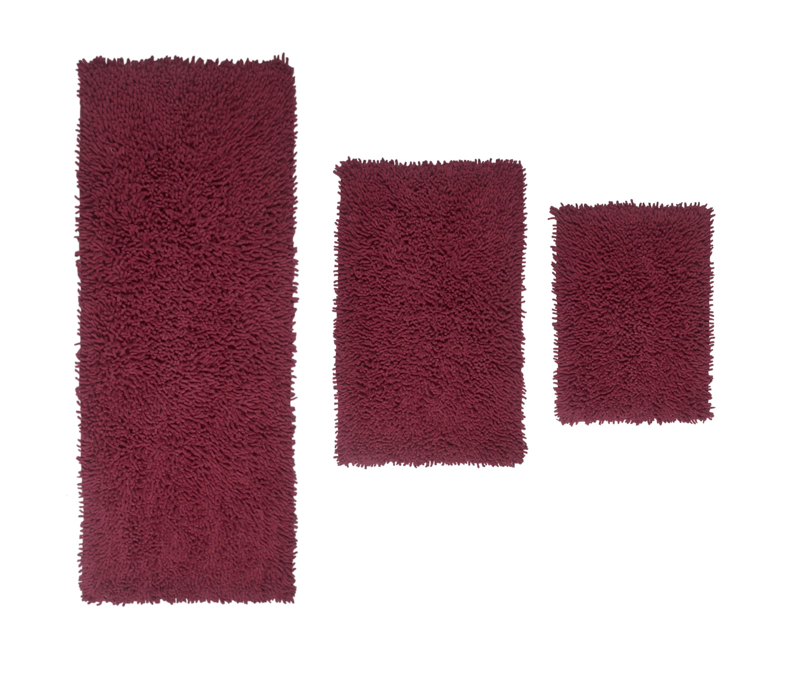 Premium 100% Cotton Bath Rug Set - Ultra Soft & Absorbent Non-Slip Bathroom Mats with Runner - Washable 3-Piece Bath & Kitchen Floor Mat Set in Red - Perfect for Bathrooms, Showers & Entryways